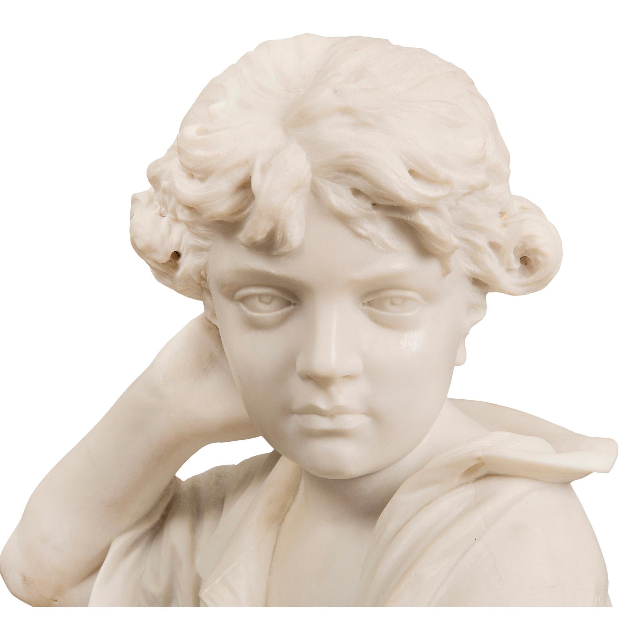 Italian 19th Century White Carrara Marble Statue of a Young Benjamin Franklin 3