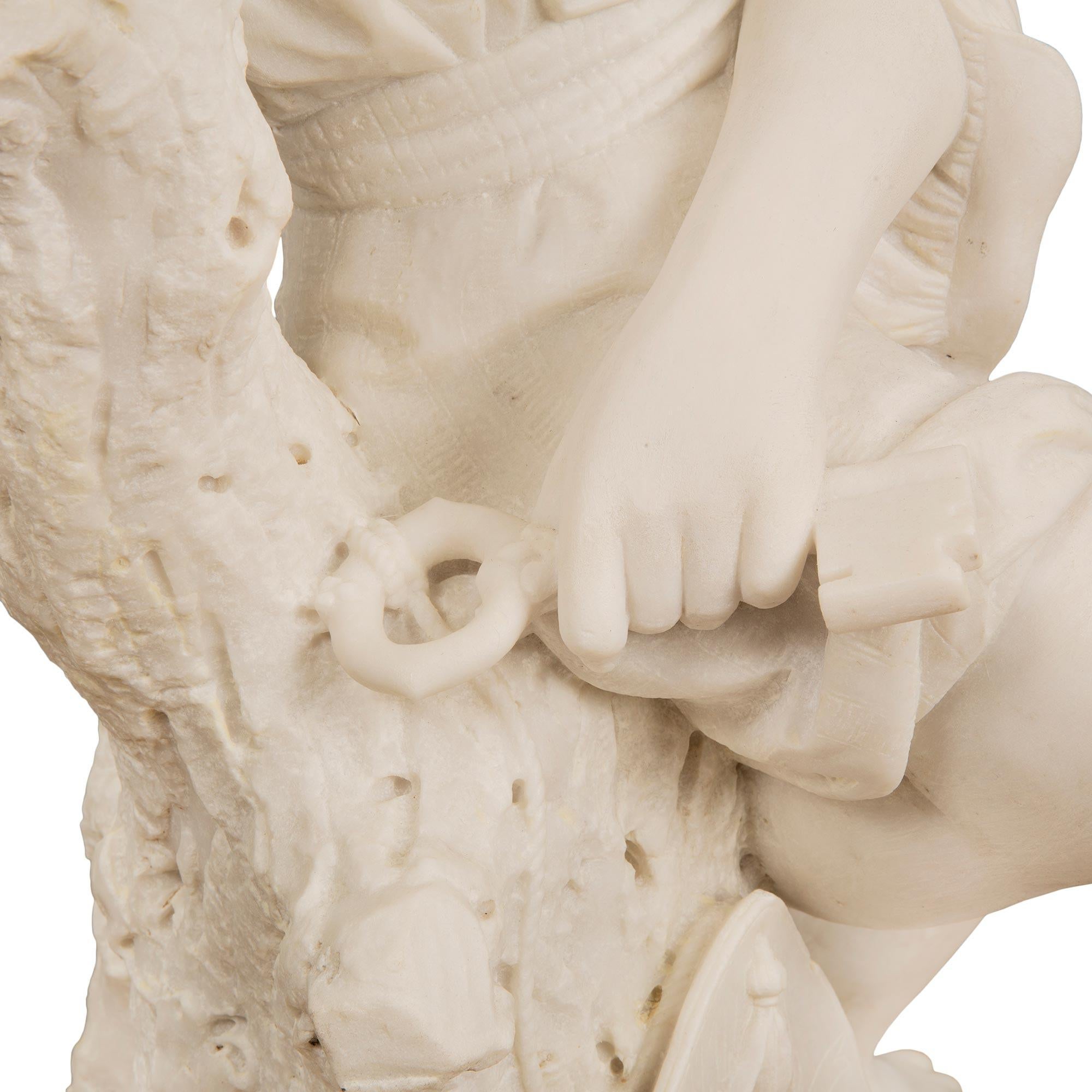 Italian 19th Century White Carrara Marble Statue of a Young Benjamin Franklin 4
