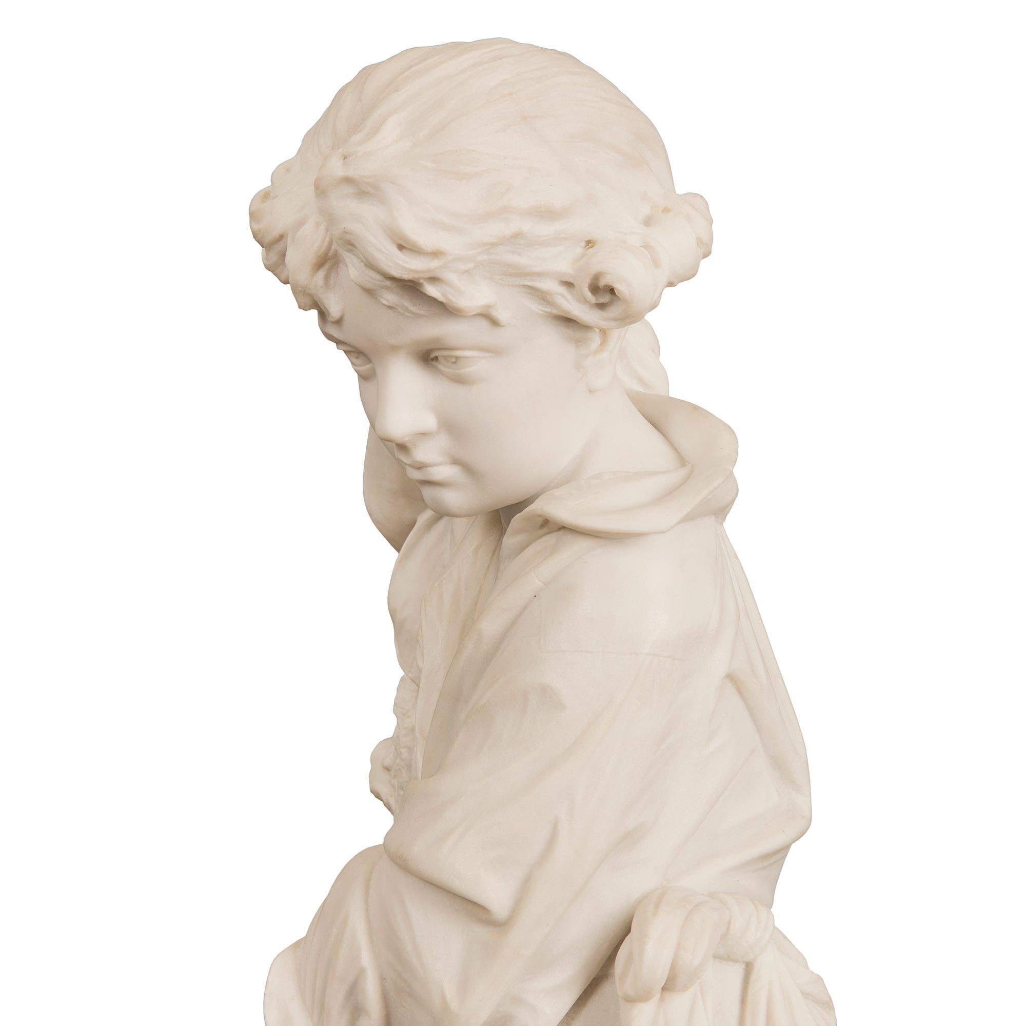Italian 19th Century White Carrara Marble Statue of a Young Benjamin Franklin 6