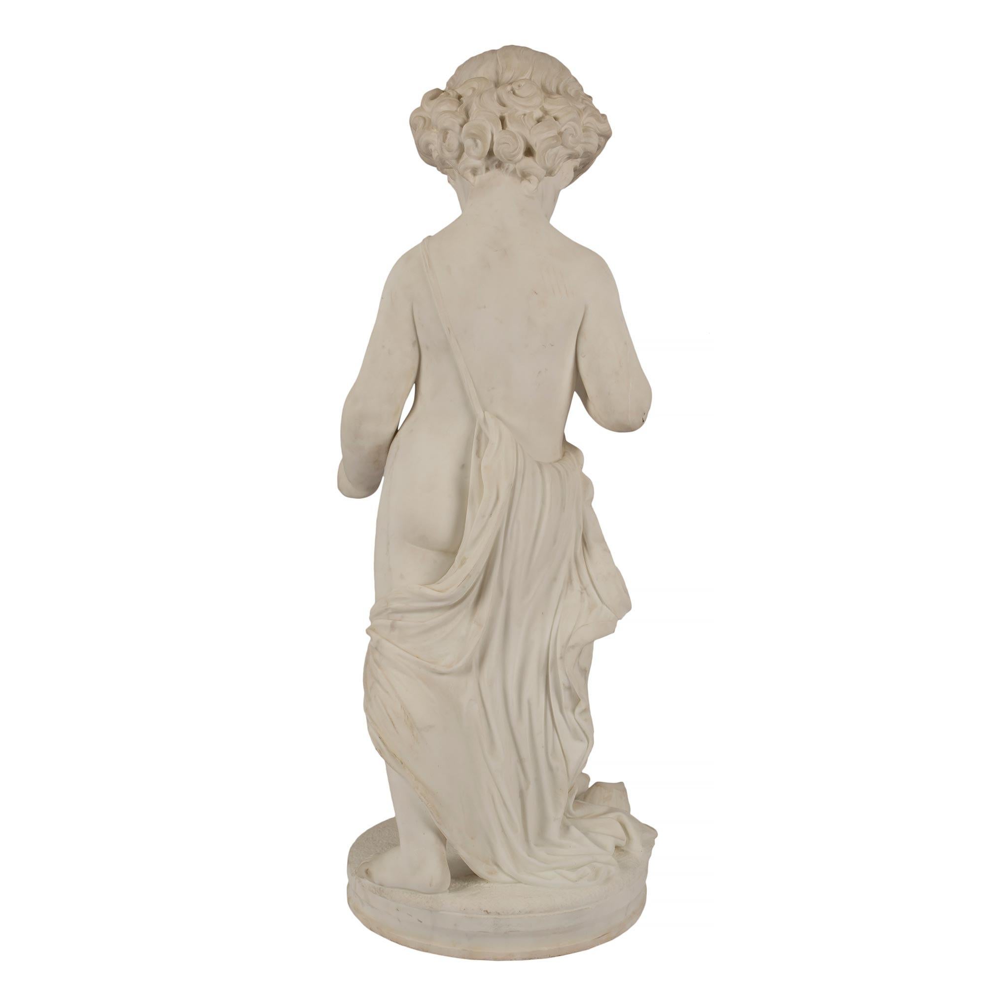 Italian 19th Century White Carrara Marble Statue of a Young Boy For Sale 1