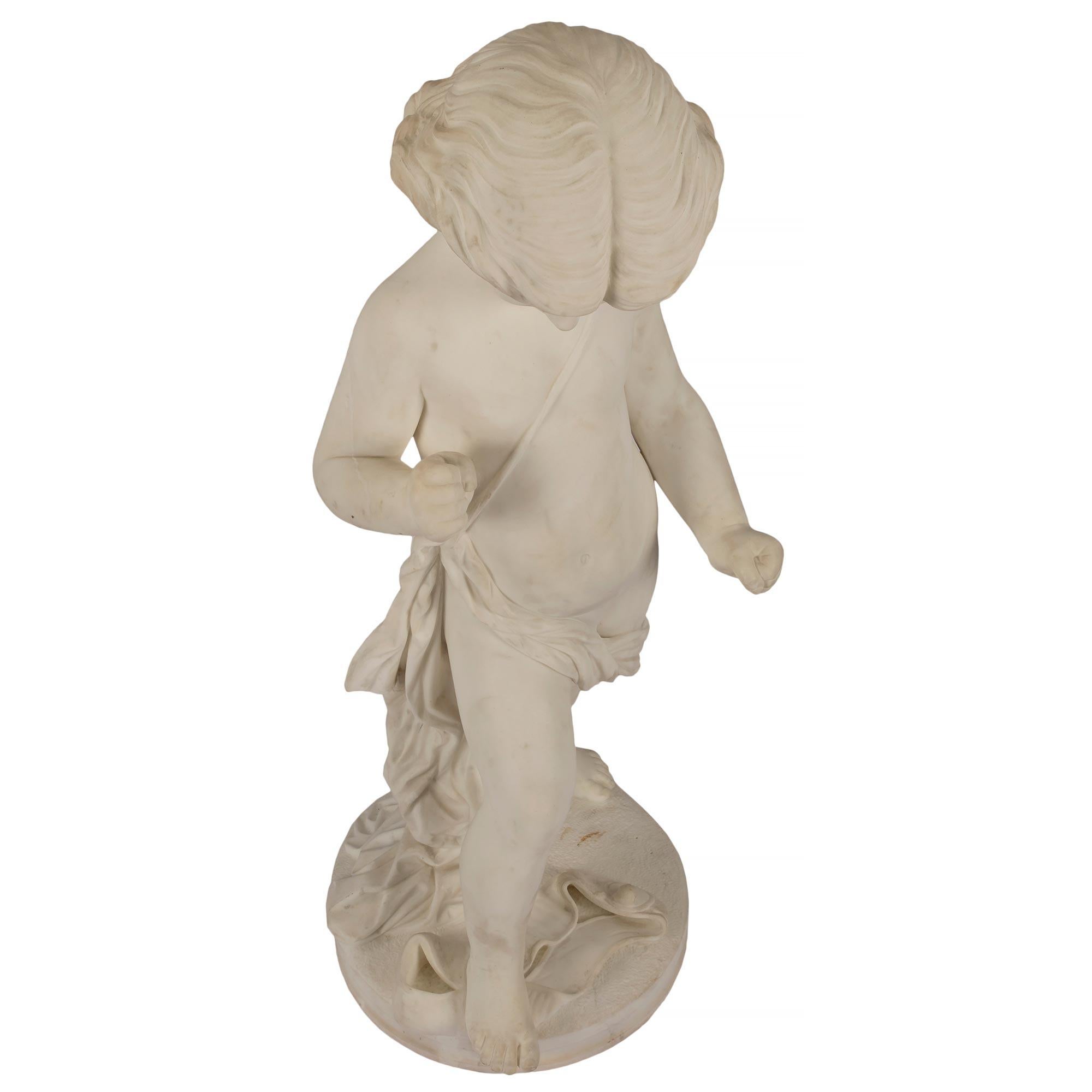 Italian 19th Century White Carrara Marble Statue of a Young Boy For Sale 3