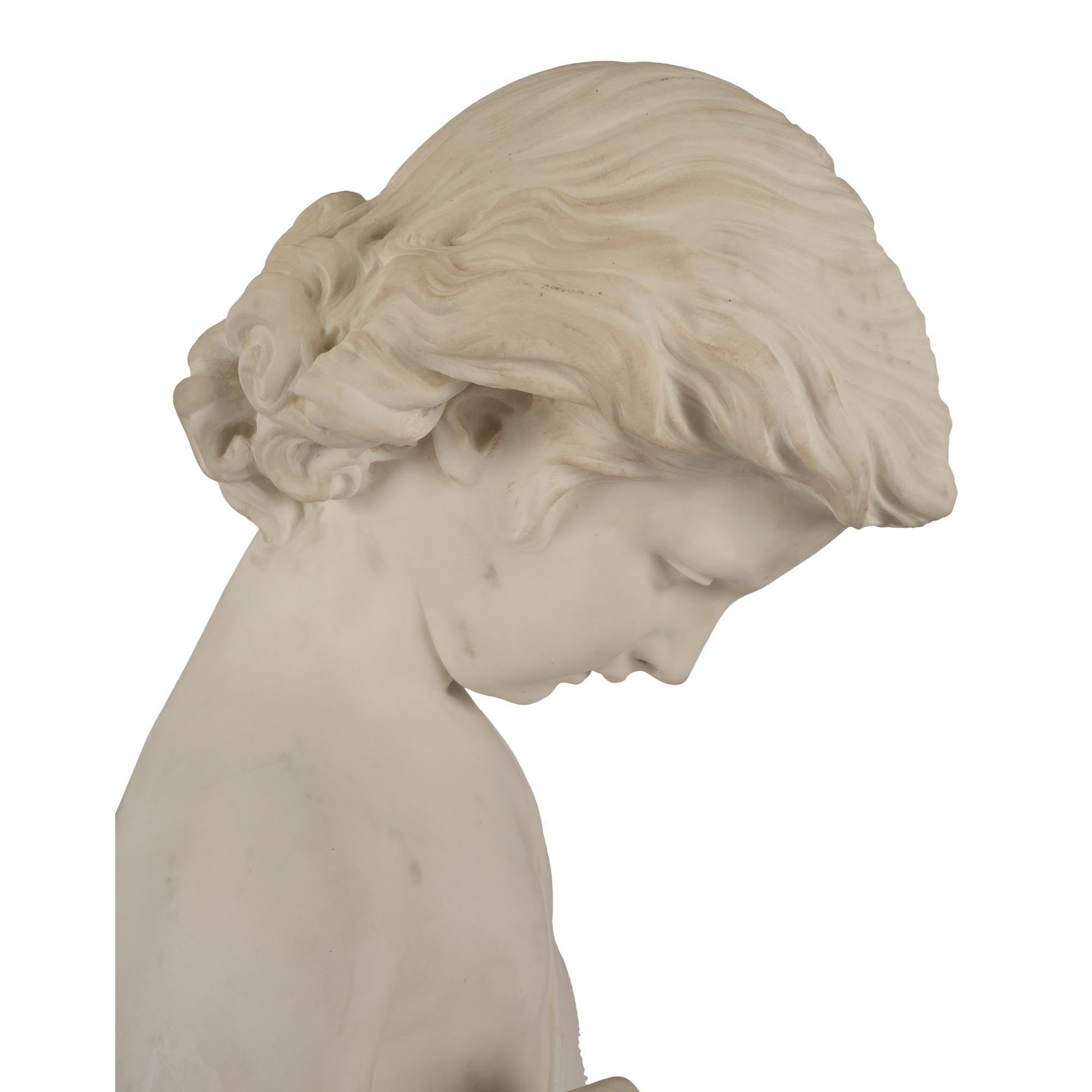 Italian 19th Century White Carrara Marble Statue of a Young Boy For Sale 5