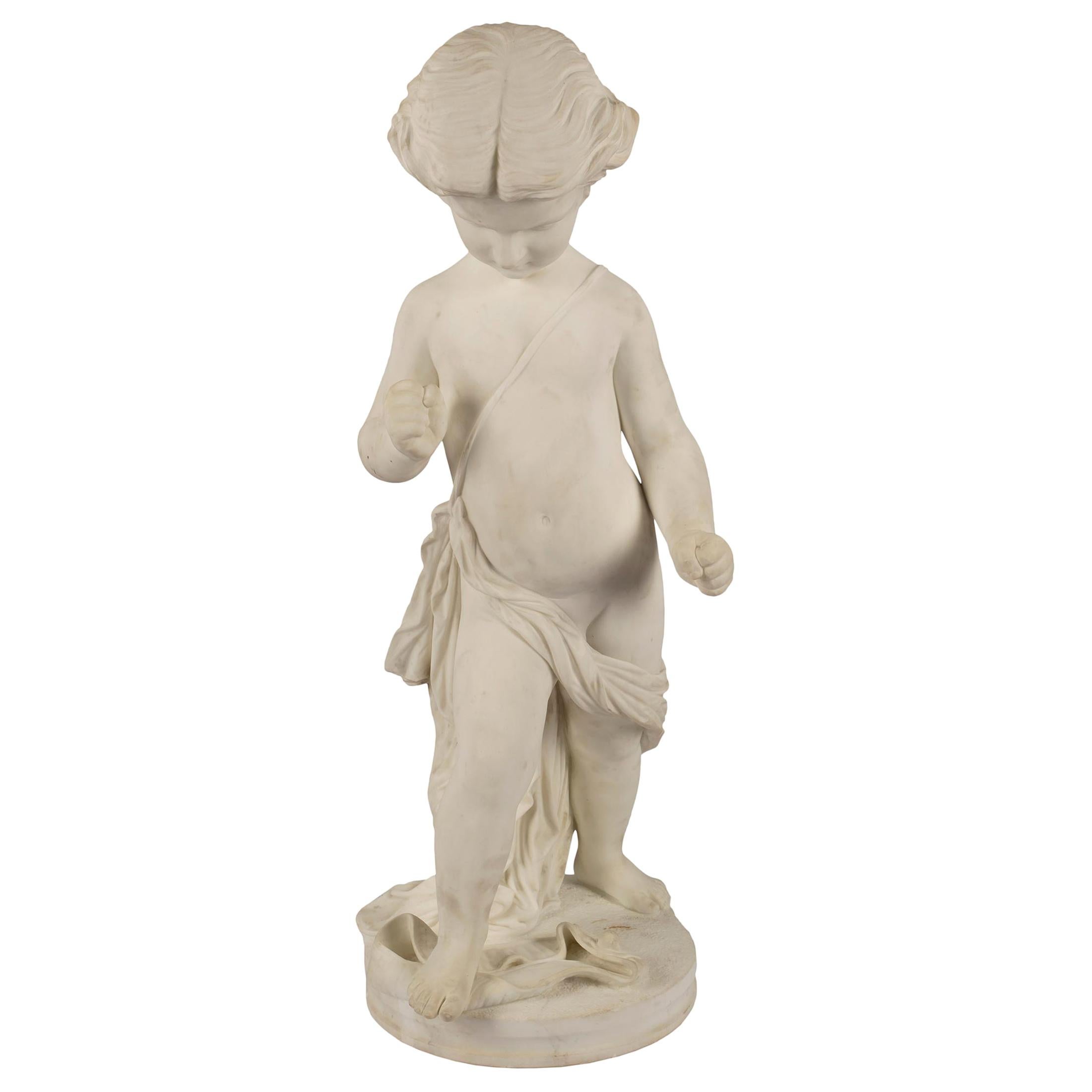 Italian 19th Century White Carrara Marble Statue of a Young Lady For ...
