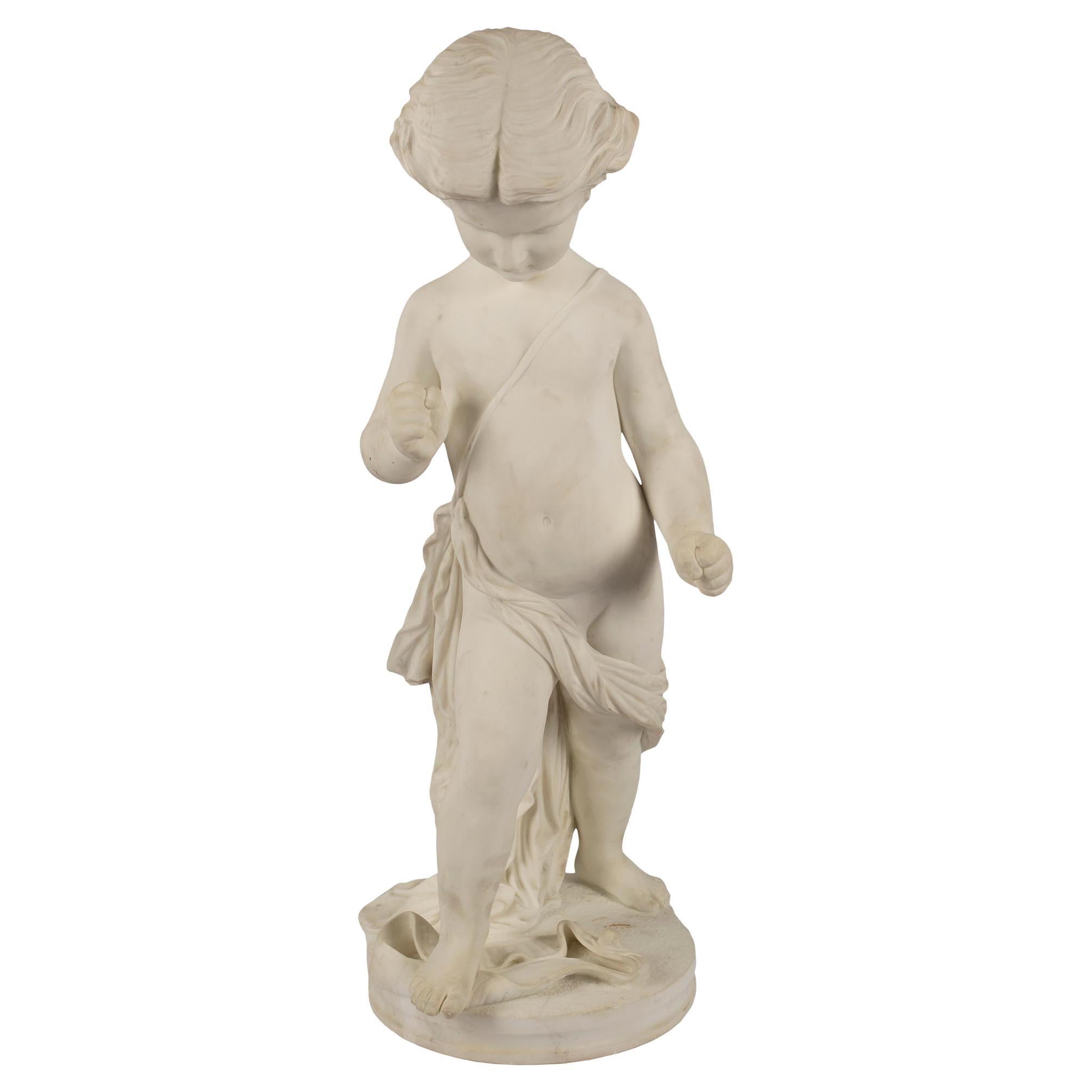 Italian 19th Century White Carrara Marble Statue of a Young Boy