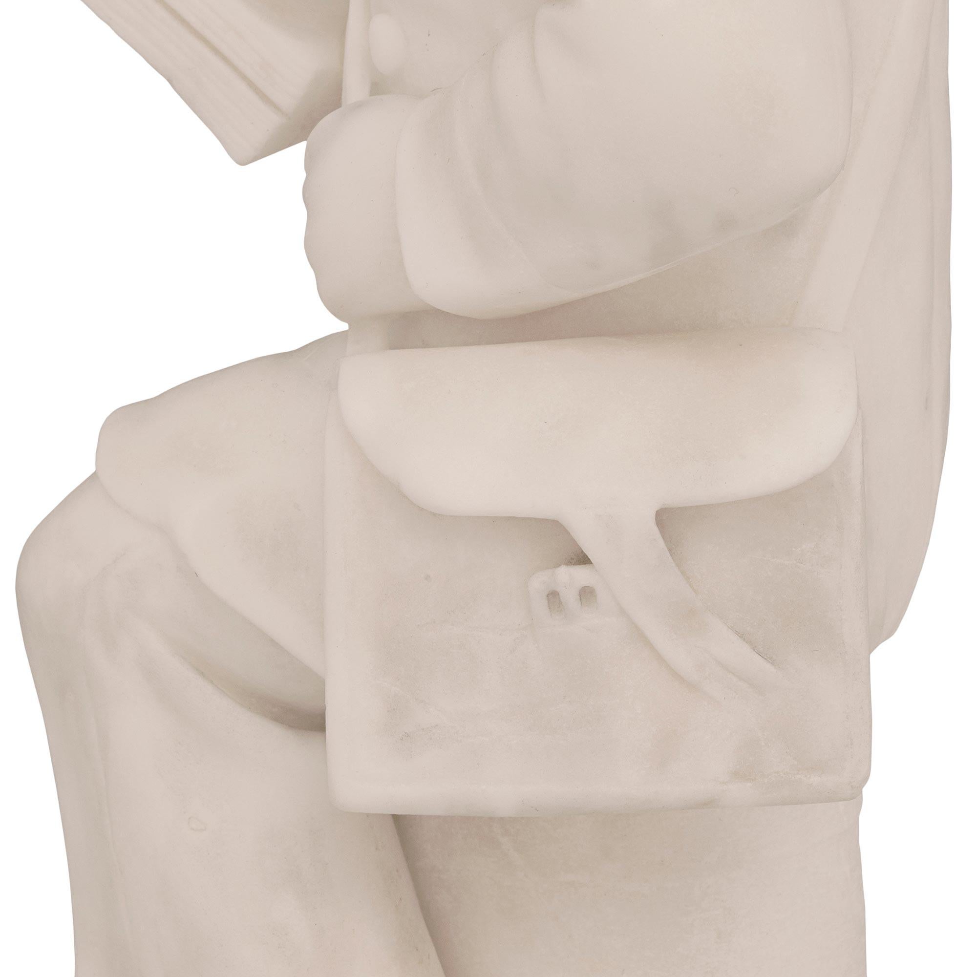 Italian 19th Century White Carrara Marble Statue of a Young Boy Reading a Book For Sale 4