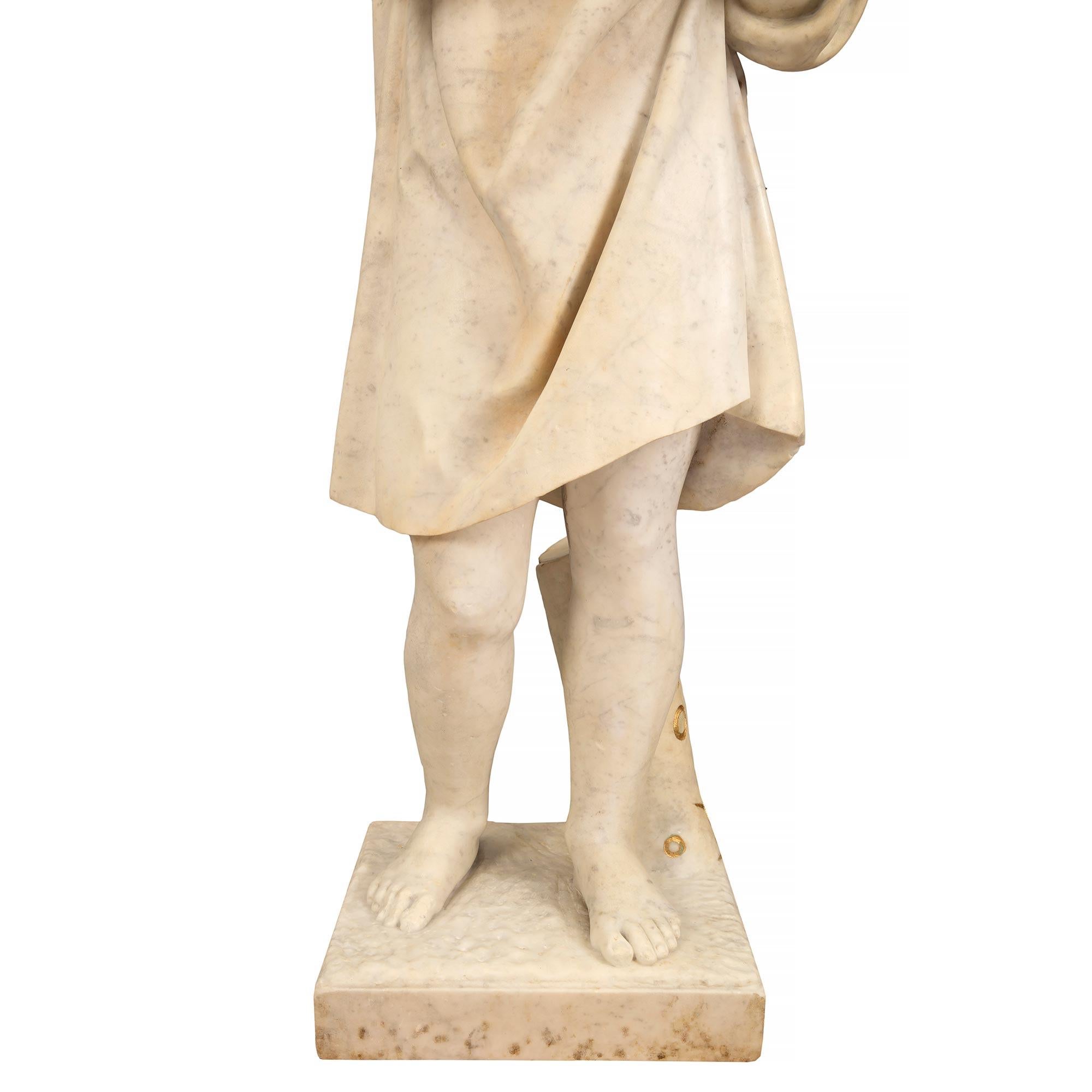 Italian 19th Century White Carrara Marble Statue of a Young Boy with Gilt Accent For Sale 8