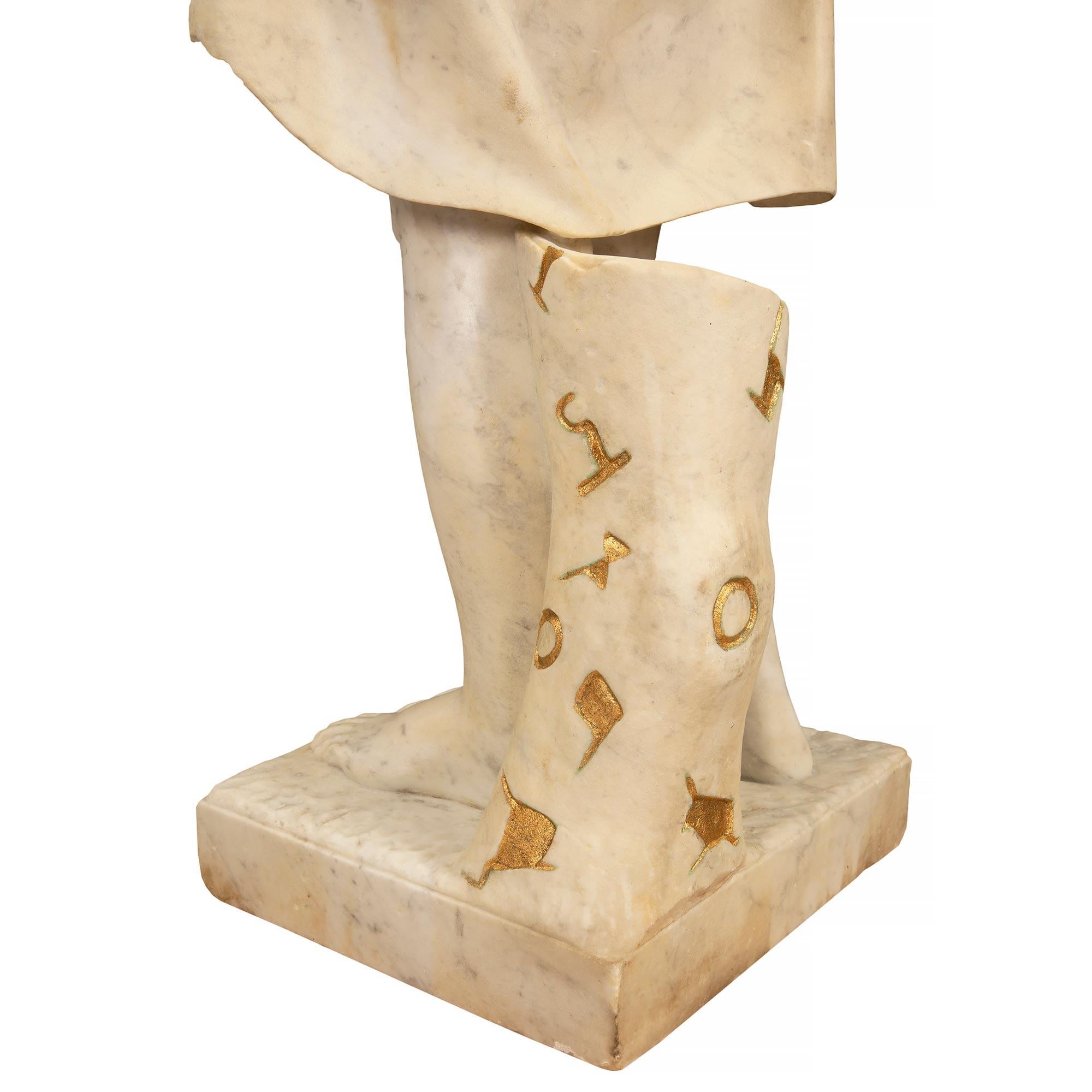 Italian 19th Century White Carrara Marble Statue of a Young Boy with Gilt Accent For Sale 9