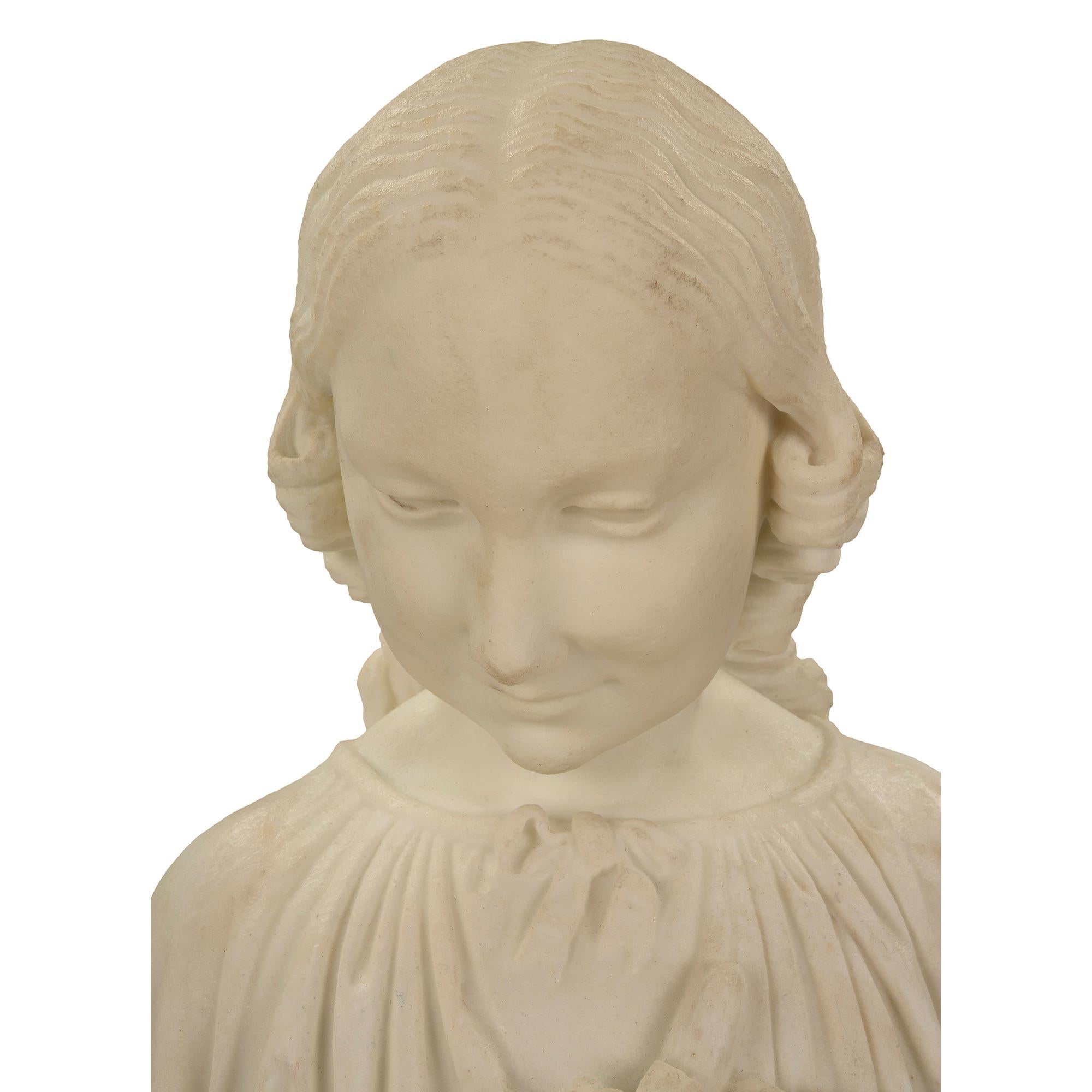 Italian 19th Century White Carrara Marble Statue of a Young Girl and Serpent For Sale 3