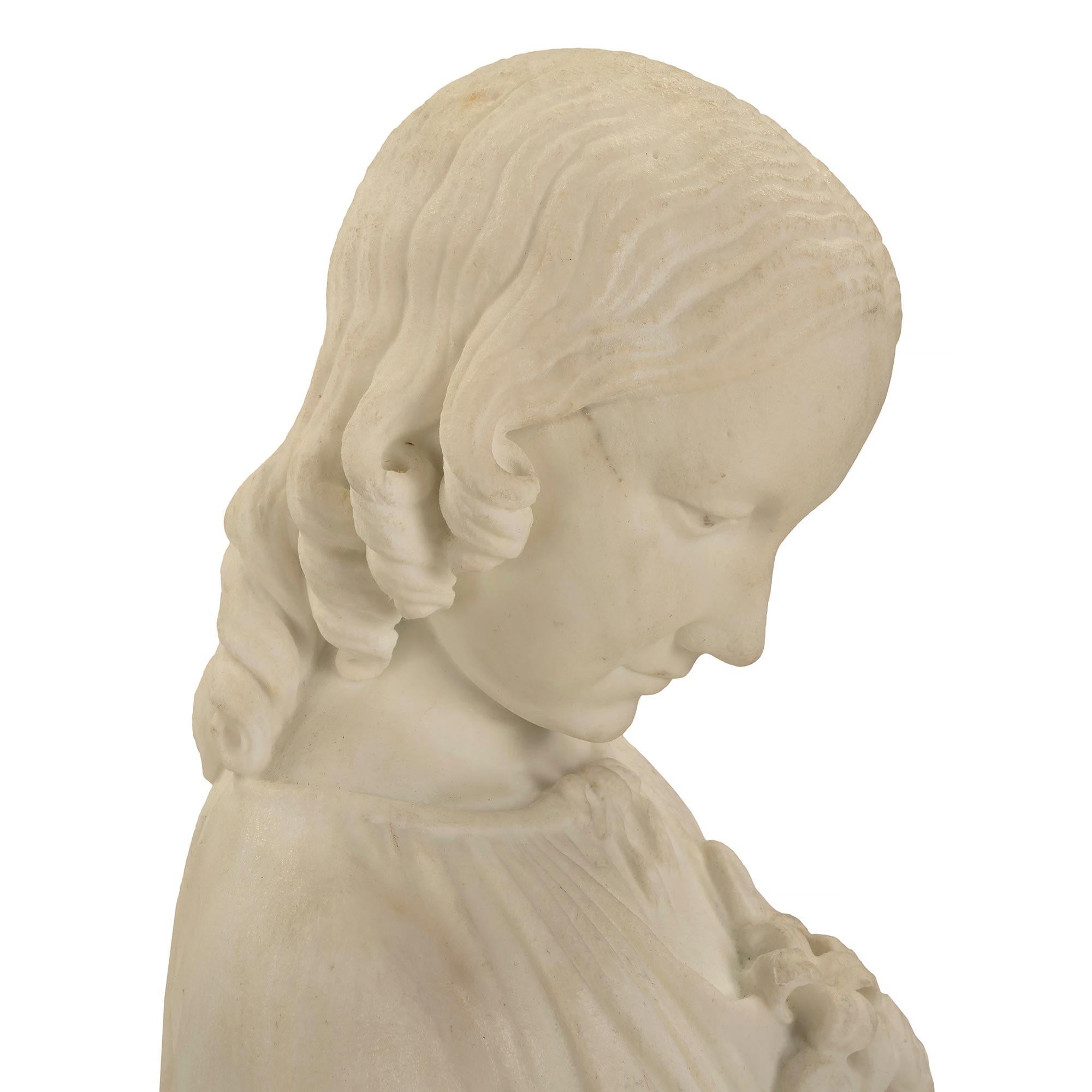 Italian 19th Century White Carrara Marble Statue of a Young Girl and Serpent For Sale 4
