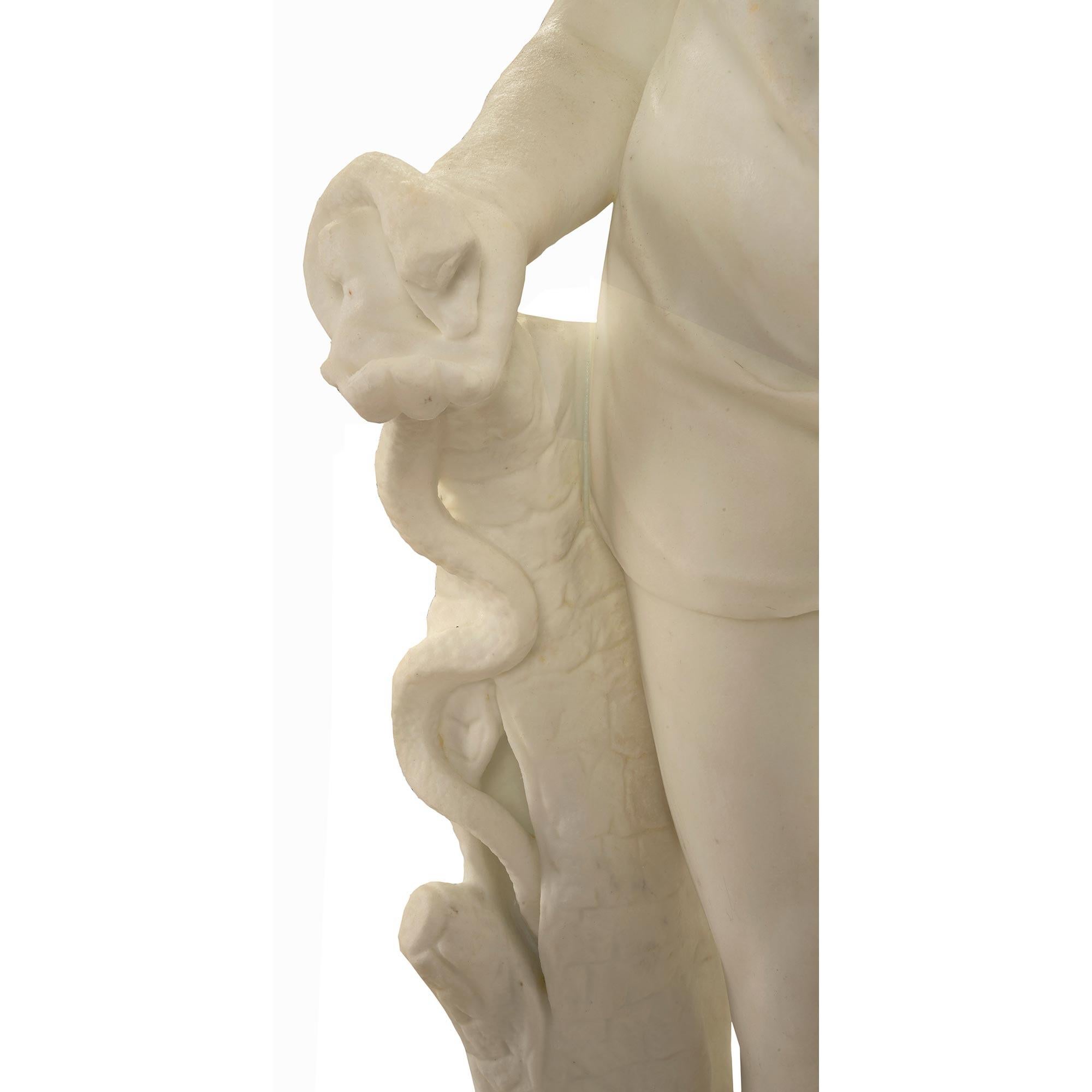 Italian 19th Century White Carrara Marble Statue of a Young Girl and Serpent For Sale 6
