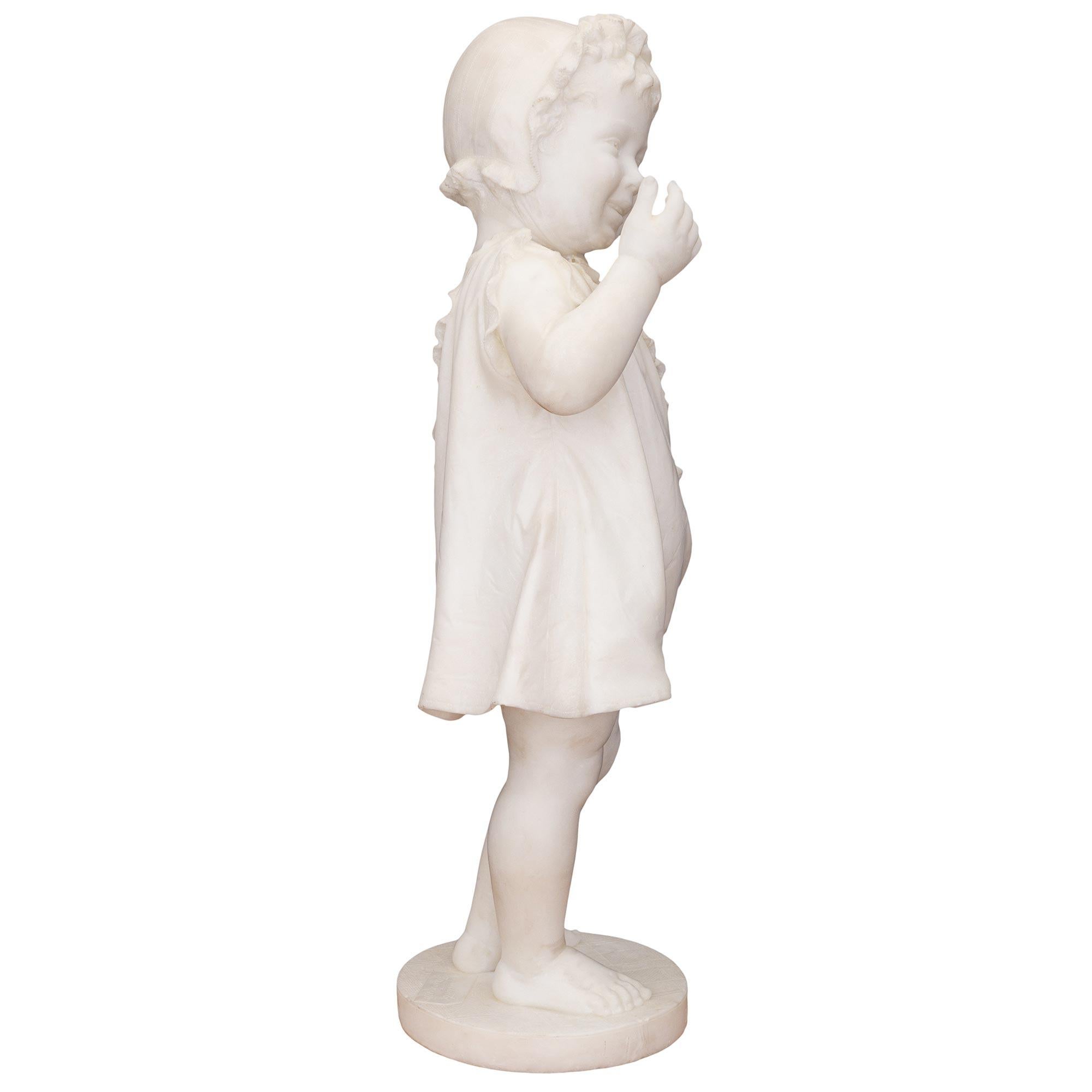 Italian 19th Century White Carrara Marble Statue of a Young Girl In Good Condition For Sale In West Palm Beach, FL
