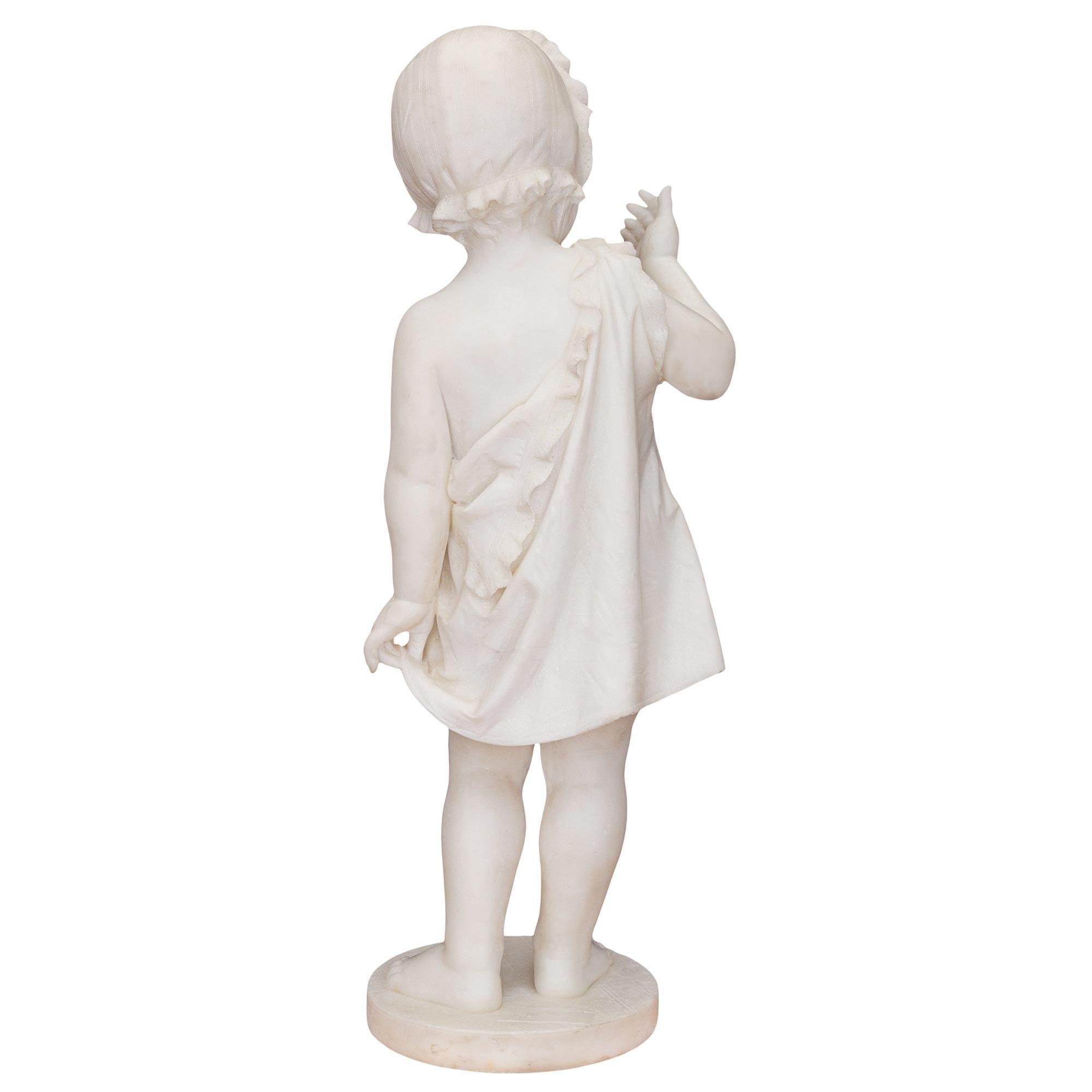 Italian 19th Century White Carrara Marble Statue of a Young Girl For Sale 1