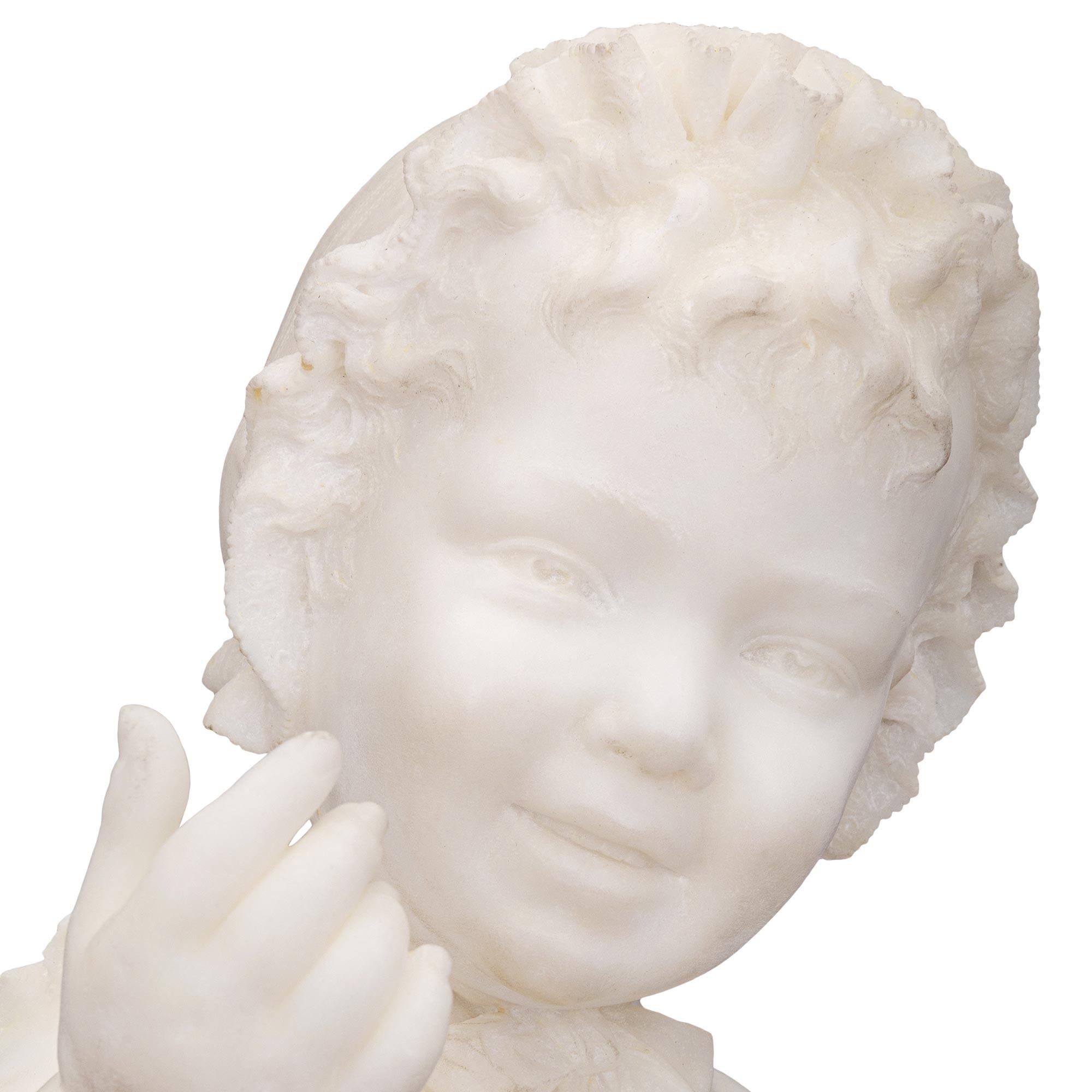 Italian 19th Century White Carrara Marble Statue of a Young Girl For Sale 2