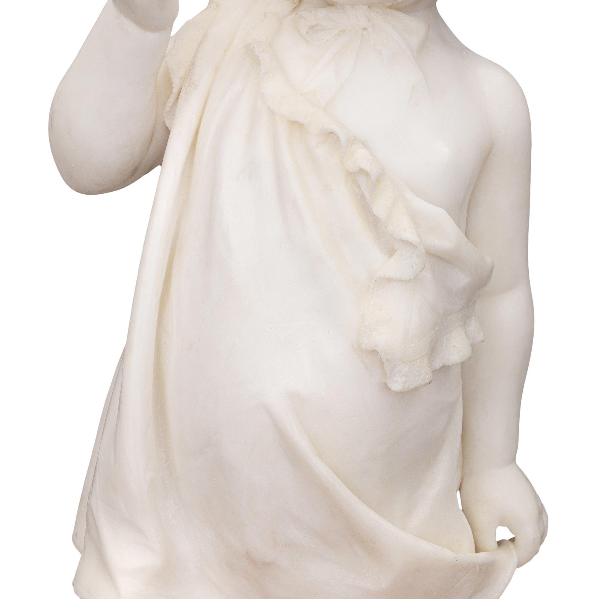 Italian 19th Century White Carrara Marble Statue of a Young Girl For Sale 3