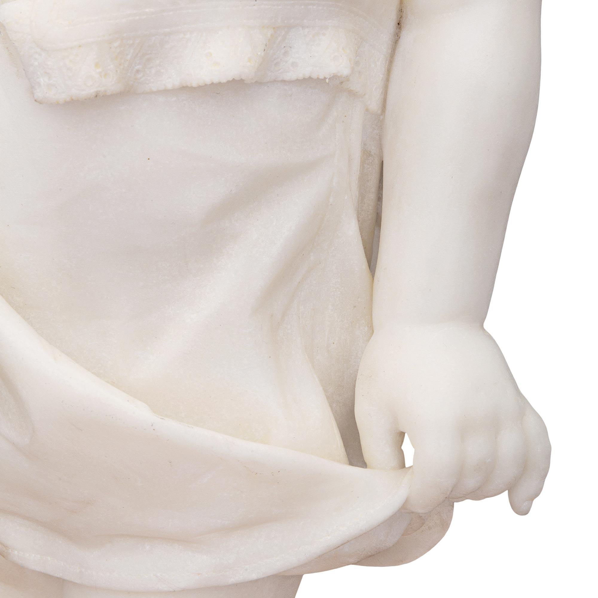 Italian 19th Century White Carrara Marble Statue of a Young Girl For Sale 4