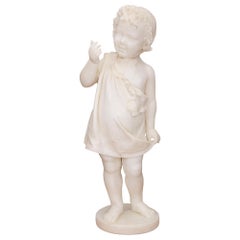 Italian 19th Century White Carrara Marble Statue of a Young Girl