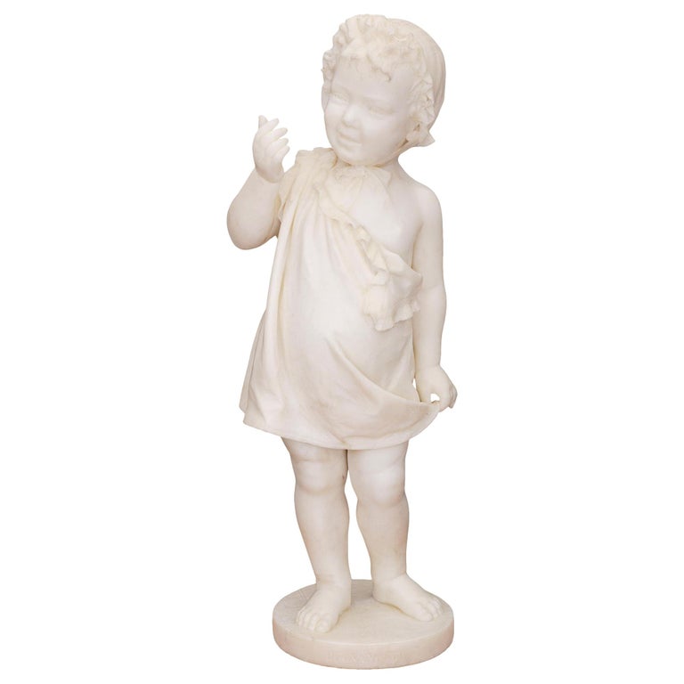 Italian 19th Century White Carrara Marble Statue of a Young Girl For ...