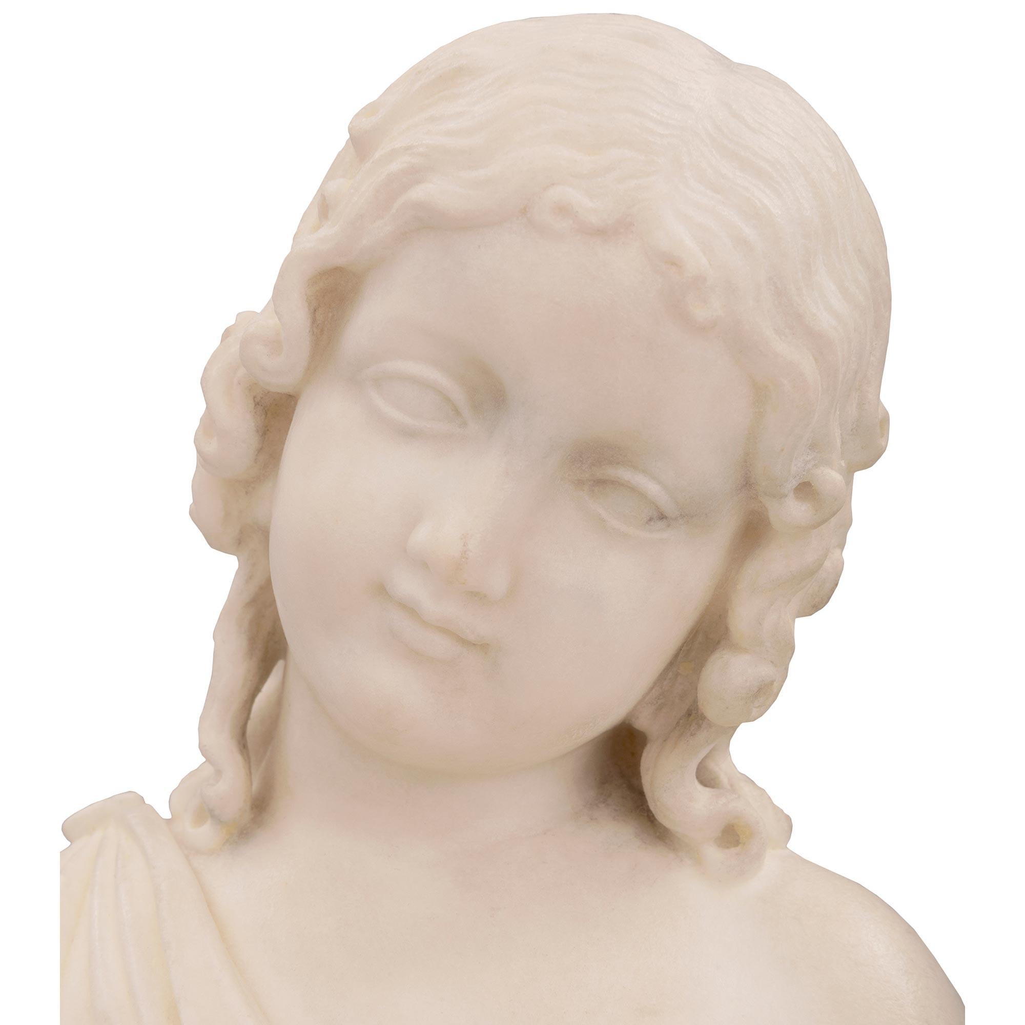 Italian 19th Century White Carrara Marble Statue of a Young Girl with Her Dog For Sale 2