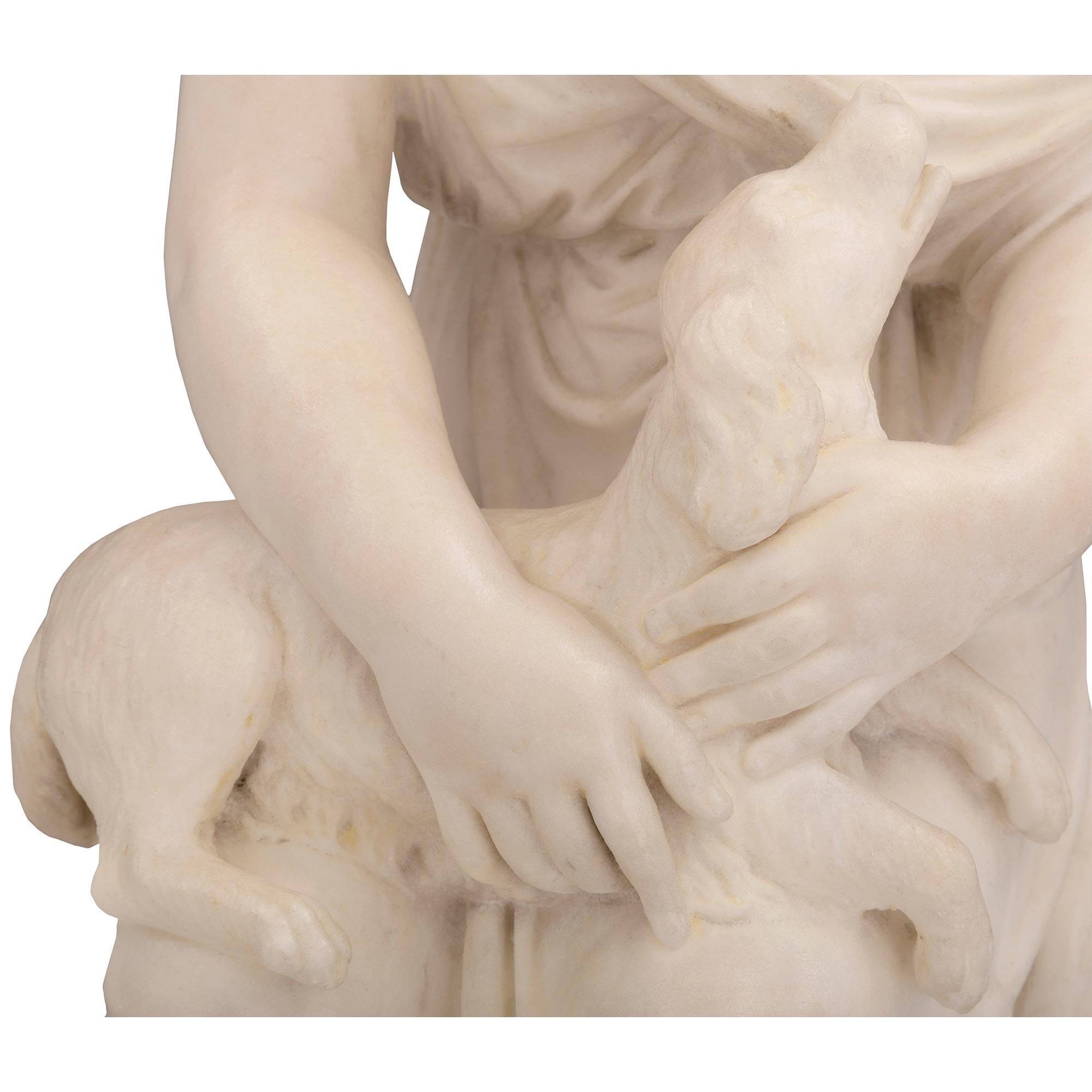 Italian 19th Century White Carrara Marble Statue of a Young Girl with Her Dog For Sale 4