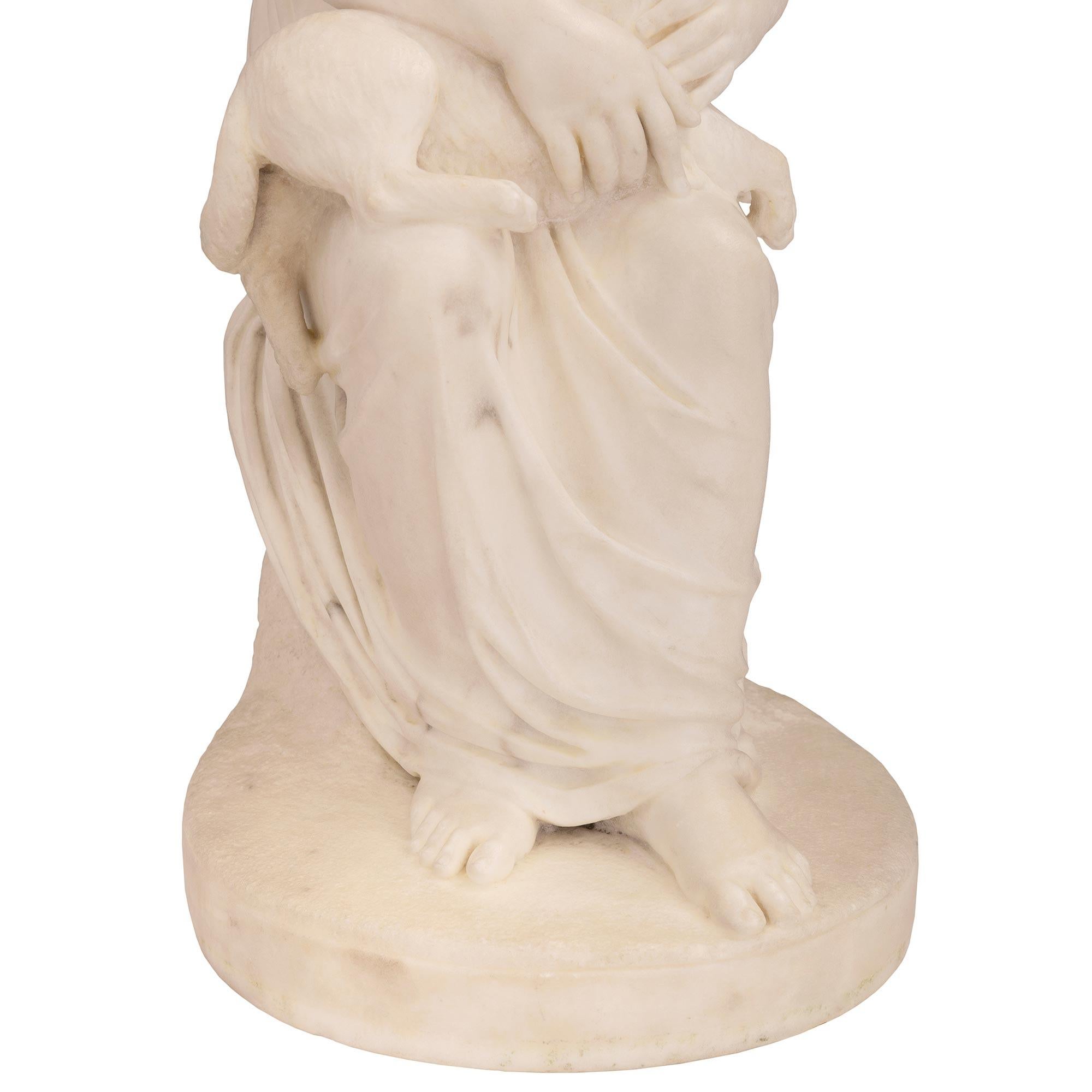 Italian 19th Century White Carrara Marble Statue of a Young Girl with Her Dog For Sale 5