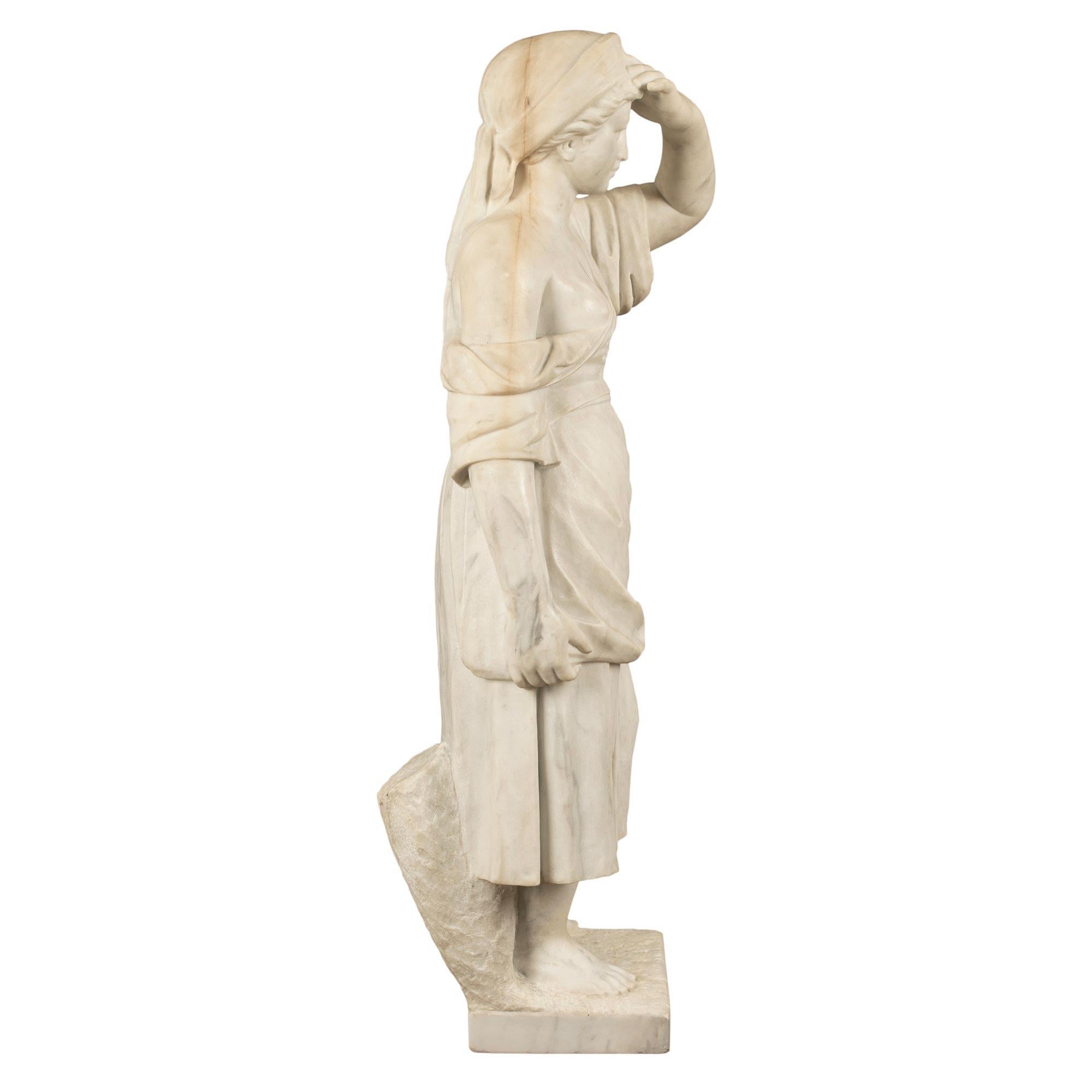 Italian 19th Century White Carrara Marble Statue of a Young Lady In Good Condition For Sale In West Palm Beach, FL