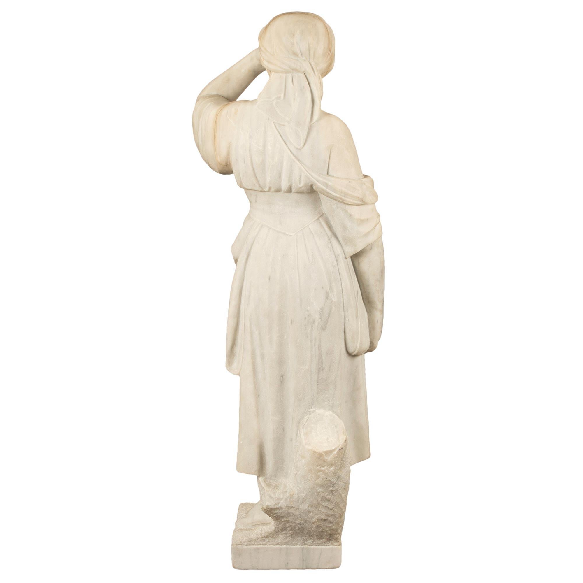 Italian 19th Century White Carrara Marble Statue of a Young Lady For Sale 1