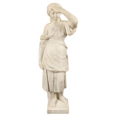 Italian 19th Century White Carrara Marble Statue of a Young Lady