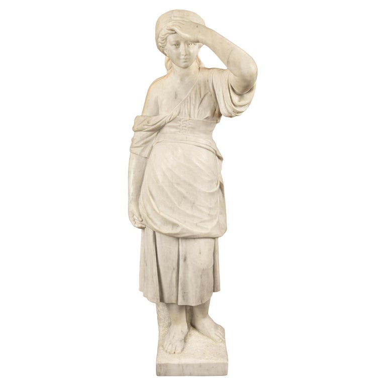 Italian 19th Century White Carrara Marble Statue of a Young Lady For ...
