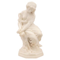 Italian 19th Century White Carrara Marble Statue of a Young Maiden
