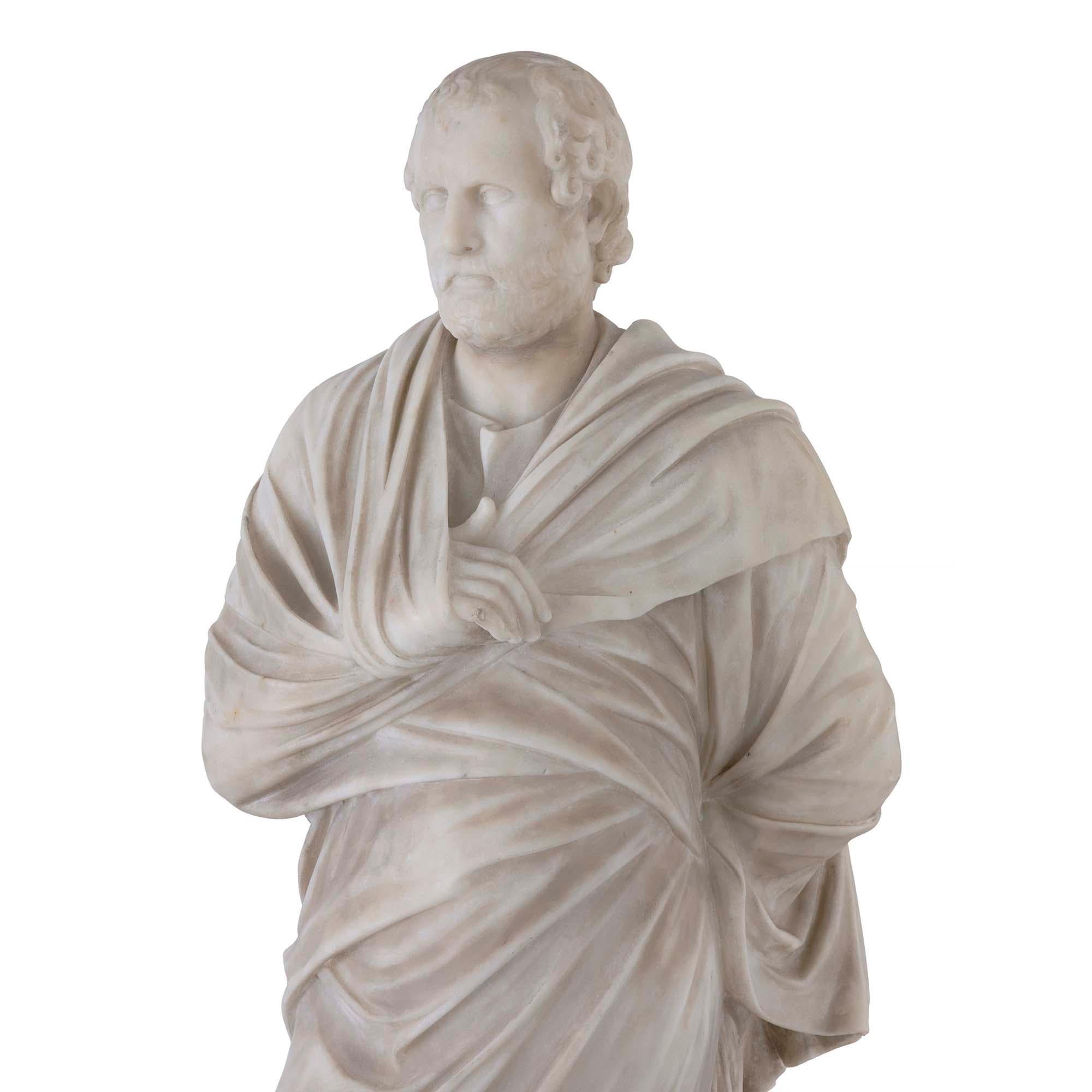 Italian 19th Century White Carrara Marble Statue of Aeschines For Sale 1