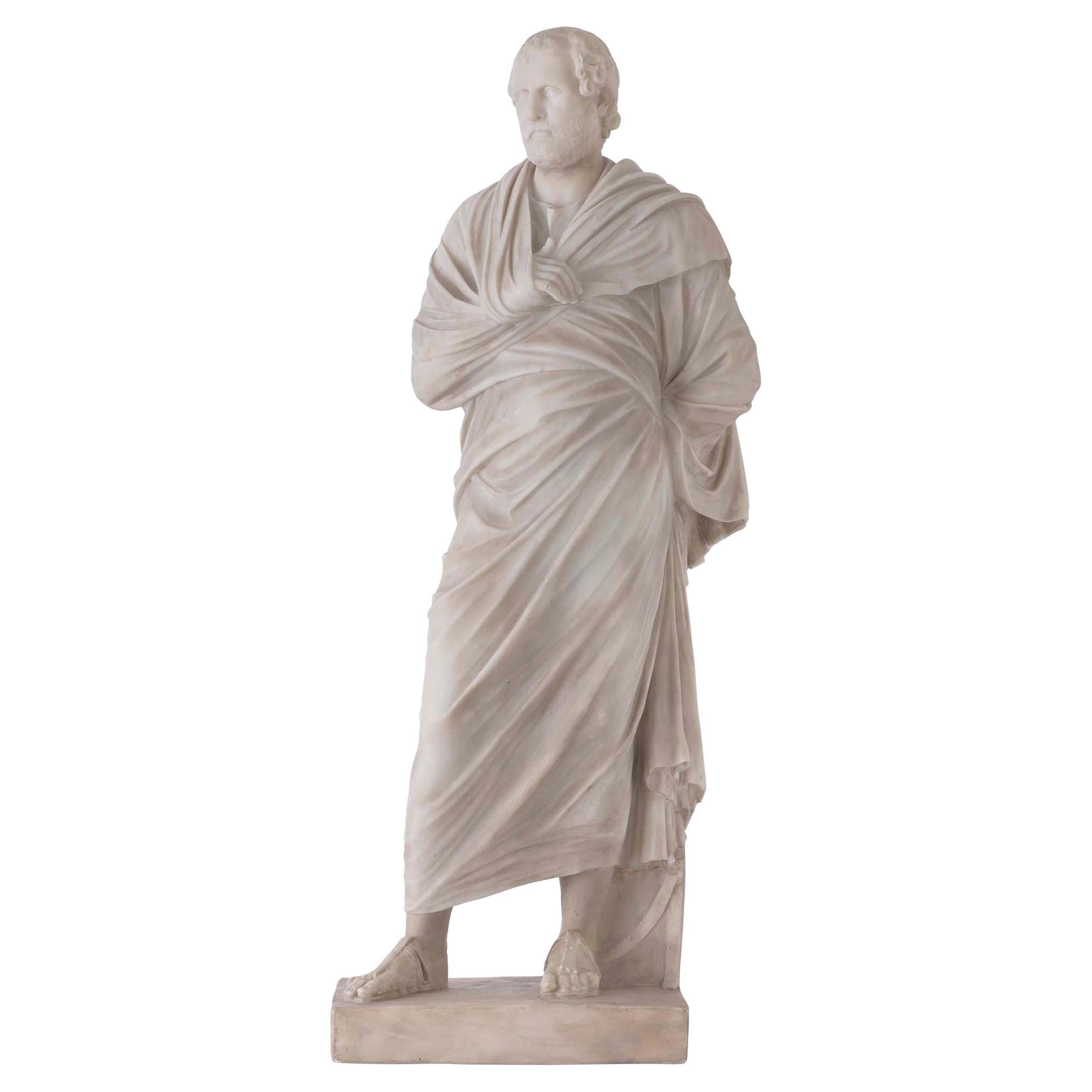 Italian 19th Century White Carrara Marble Statue of Aeschines For Sale