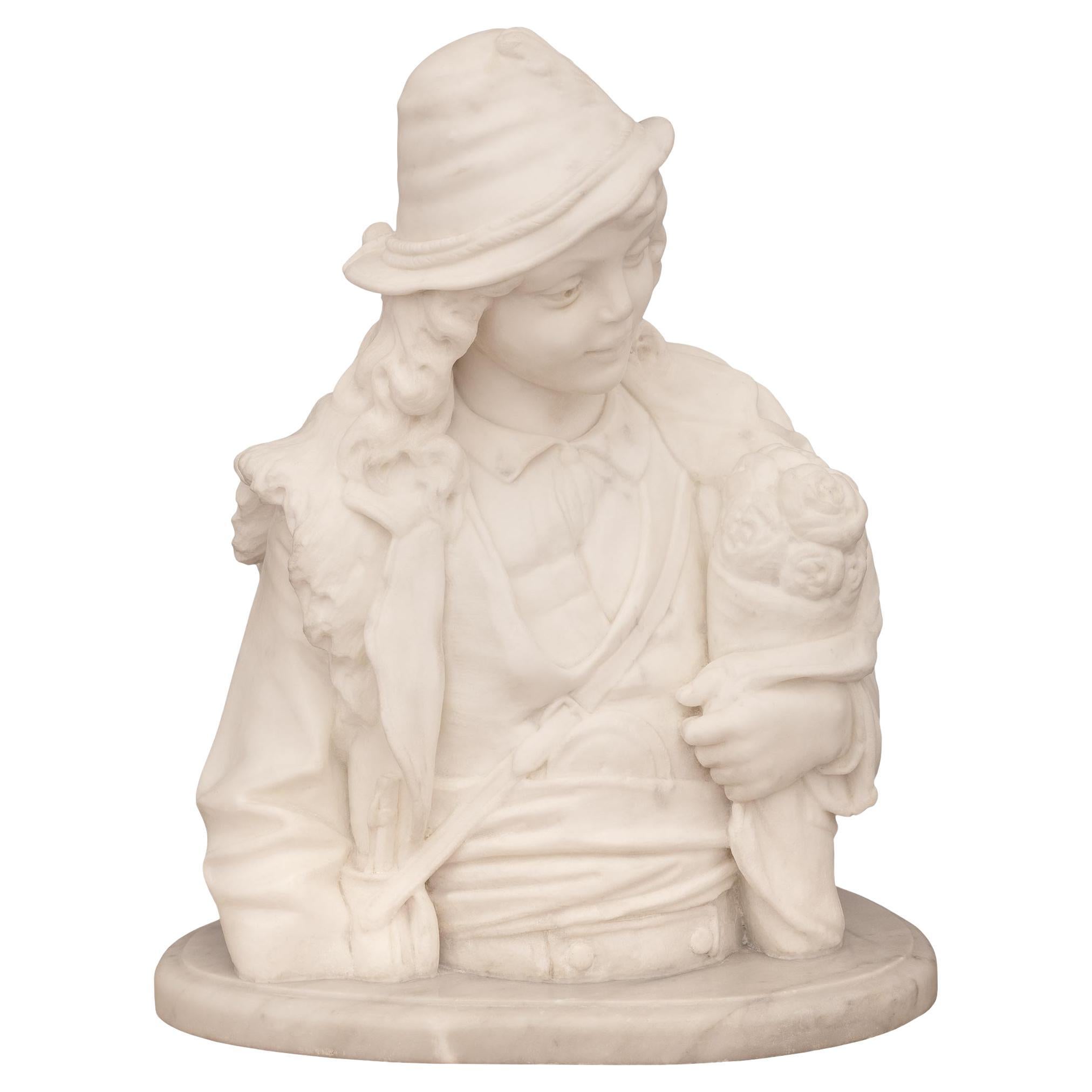 Italian 19th century White Carrara marble statue of courting man