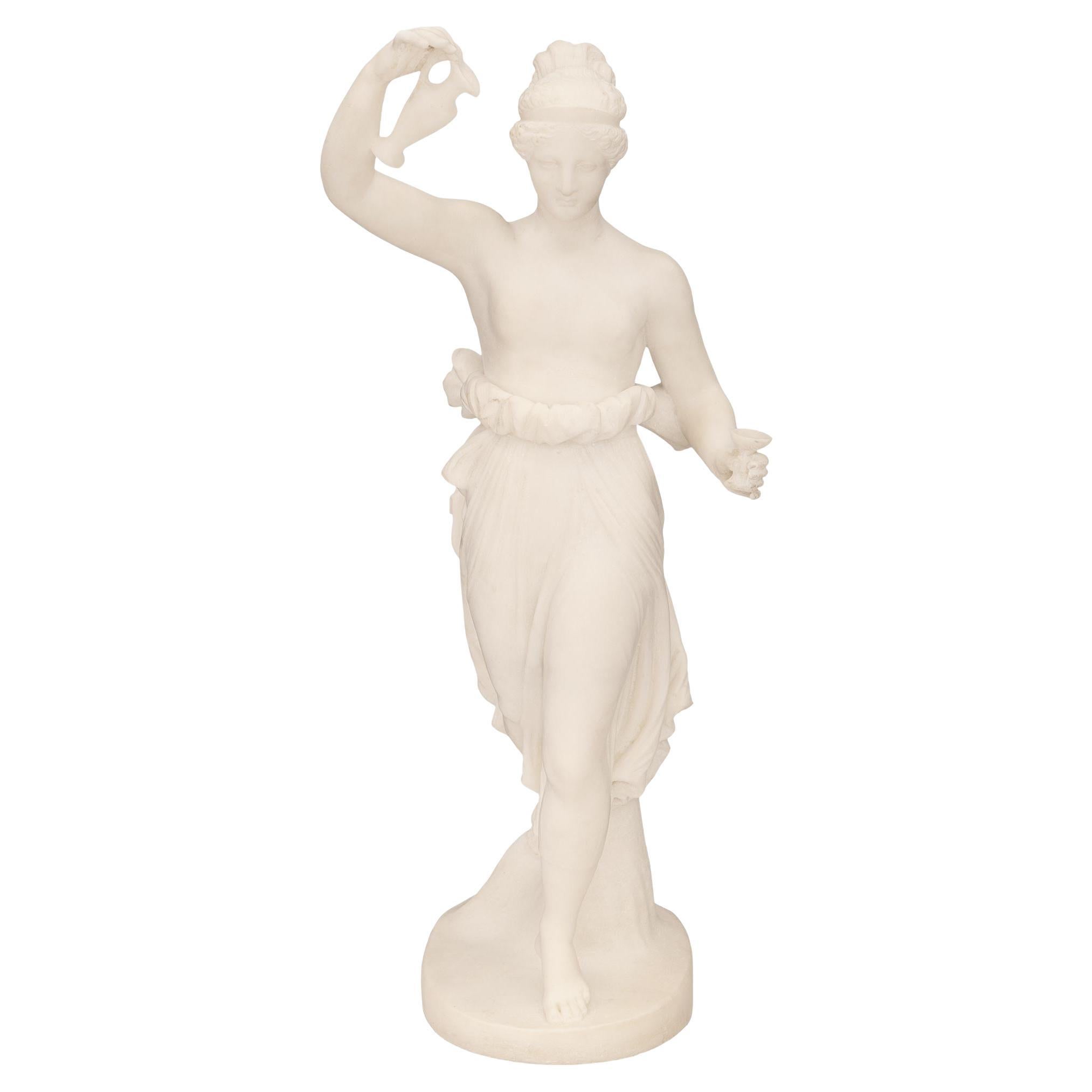 Italian 19th Century White Carrara Marble Statue of Hebe