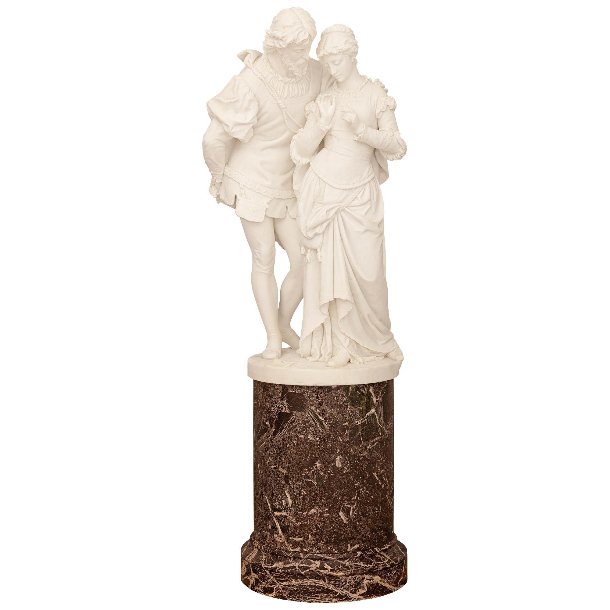 Italian 19th Century White Carrara Marble Statue Of Paolo & Francesca For Sale 11