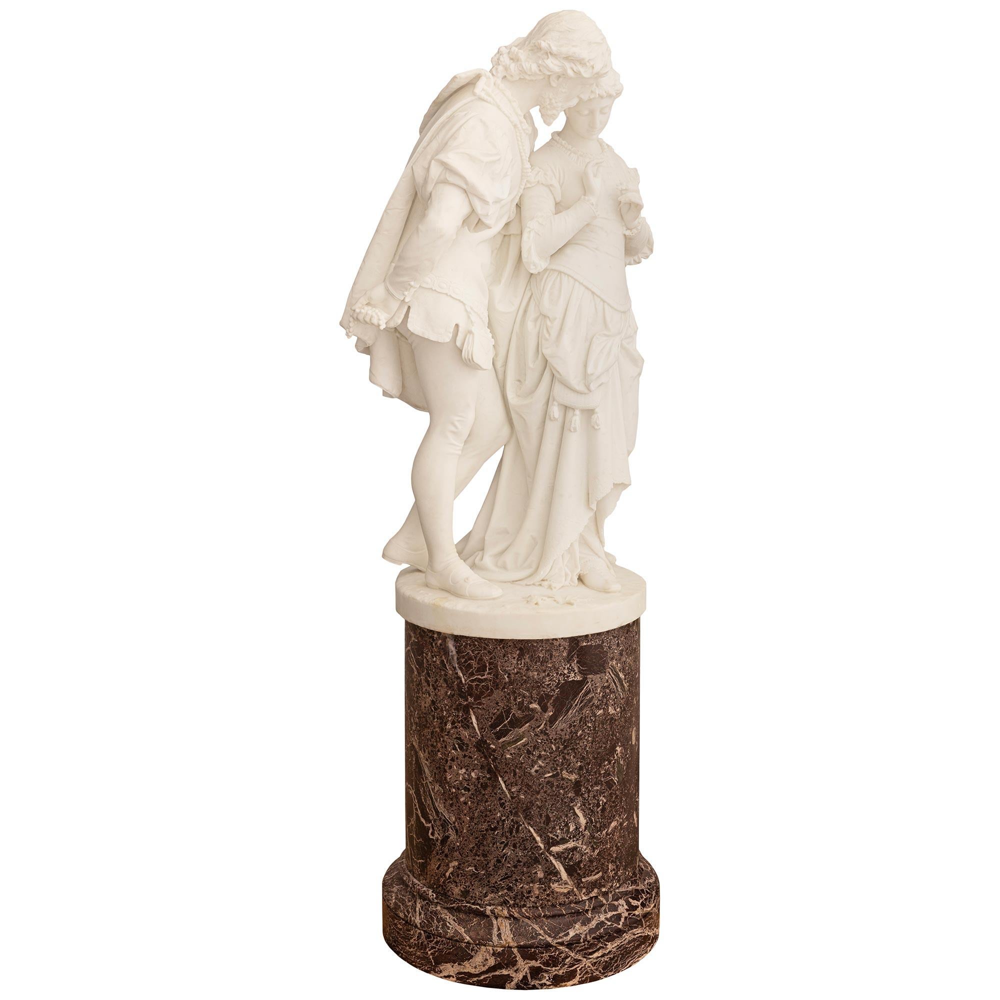 Italian 19th Century White Carrara Marble Statue Of Paolo & Francesca In Good Condition For Sale In West Palm Beach, FL