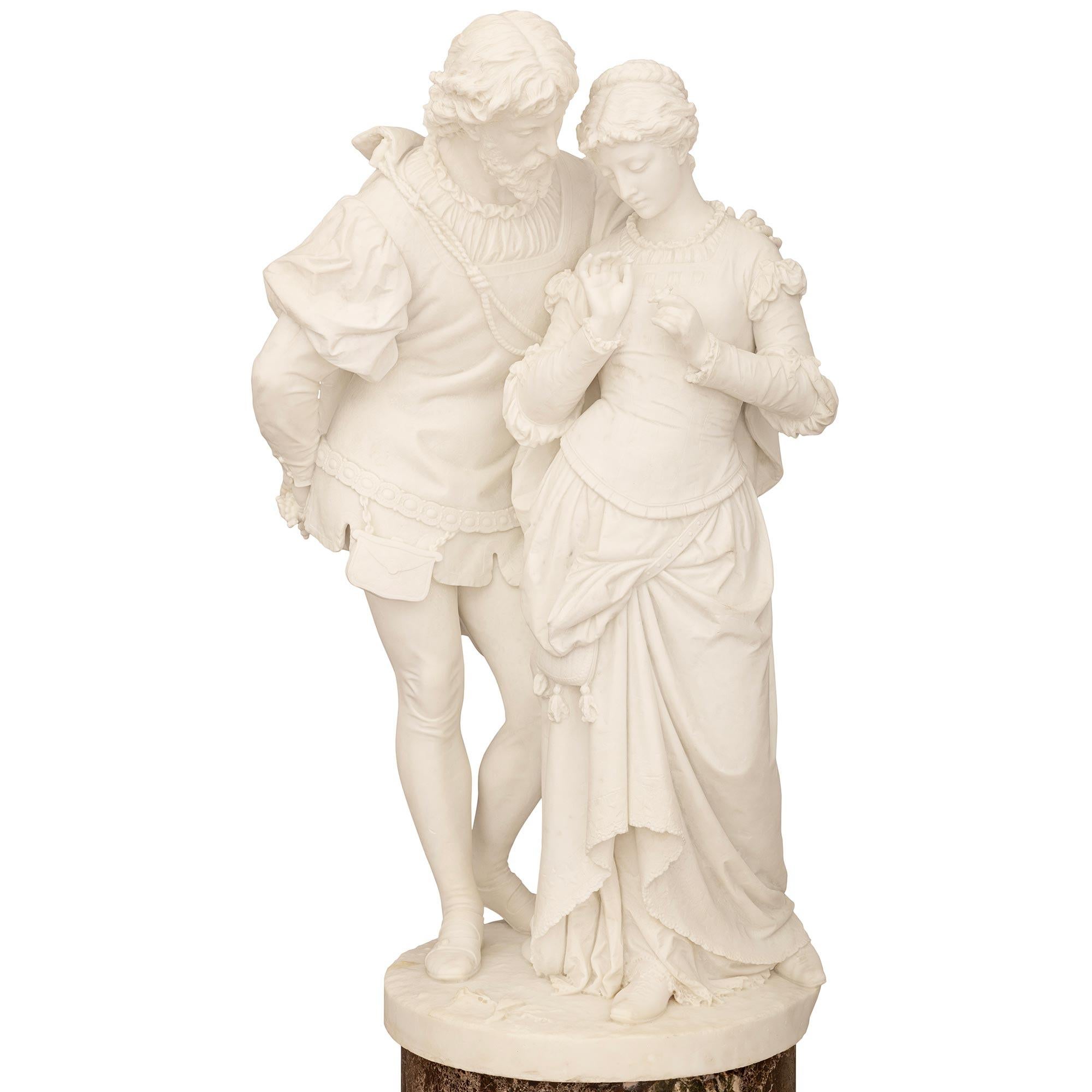 Italian 19th Century White Carrara Marble Statue Of Paolo & Francesca For Sale 2