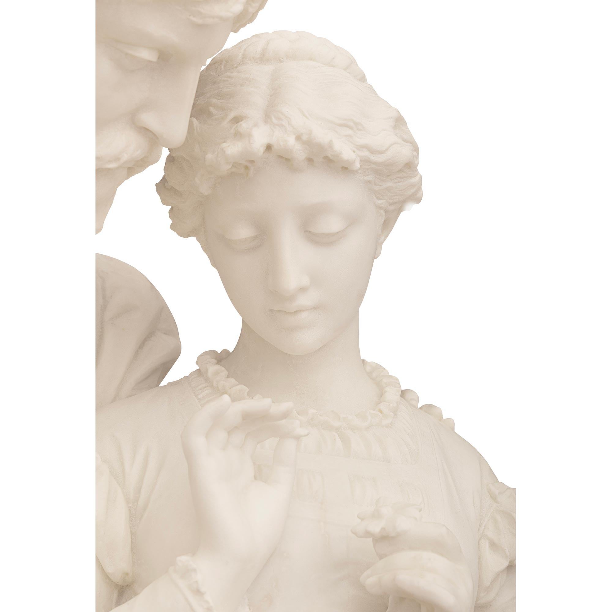 Italian 19th Century White Carrara Marble Statue Of Paolo & Francesca For Sale 3