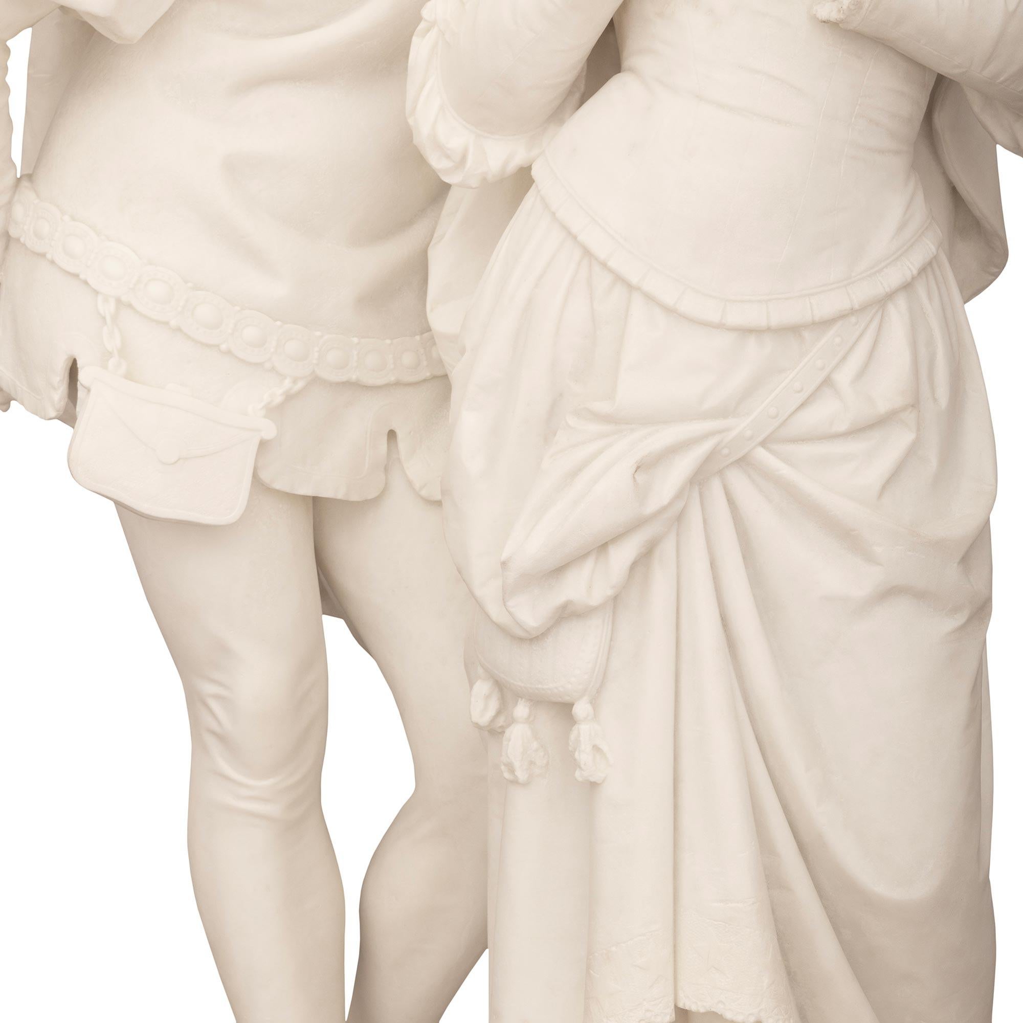 Statue italienne du 19ème siècle en marbre blanc de Carrare de Paolo et Francesca en vente 3