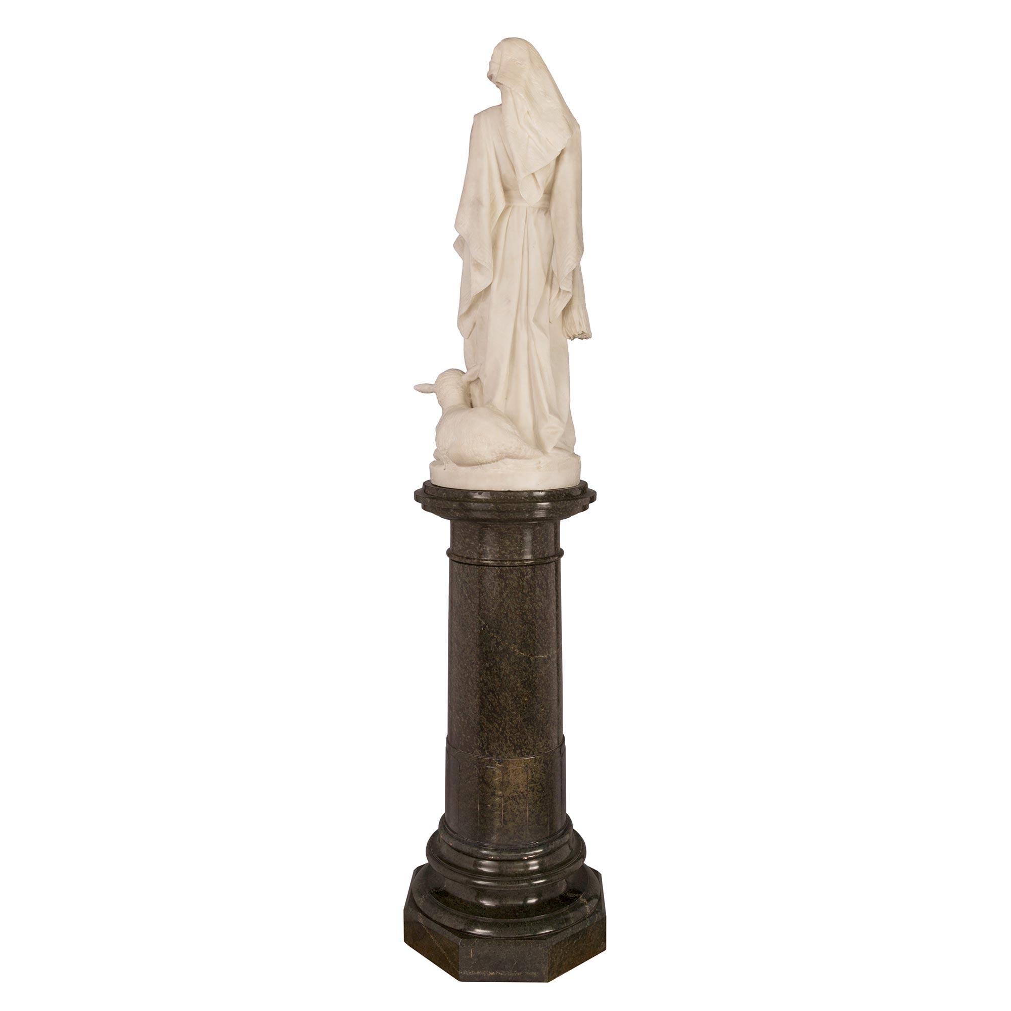 Italian 19th Century White Carrara Marble Statue of Rachele and Lamb 2