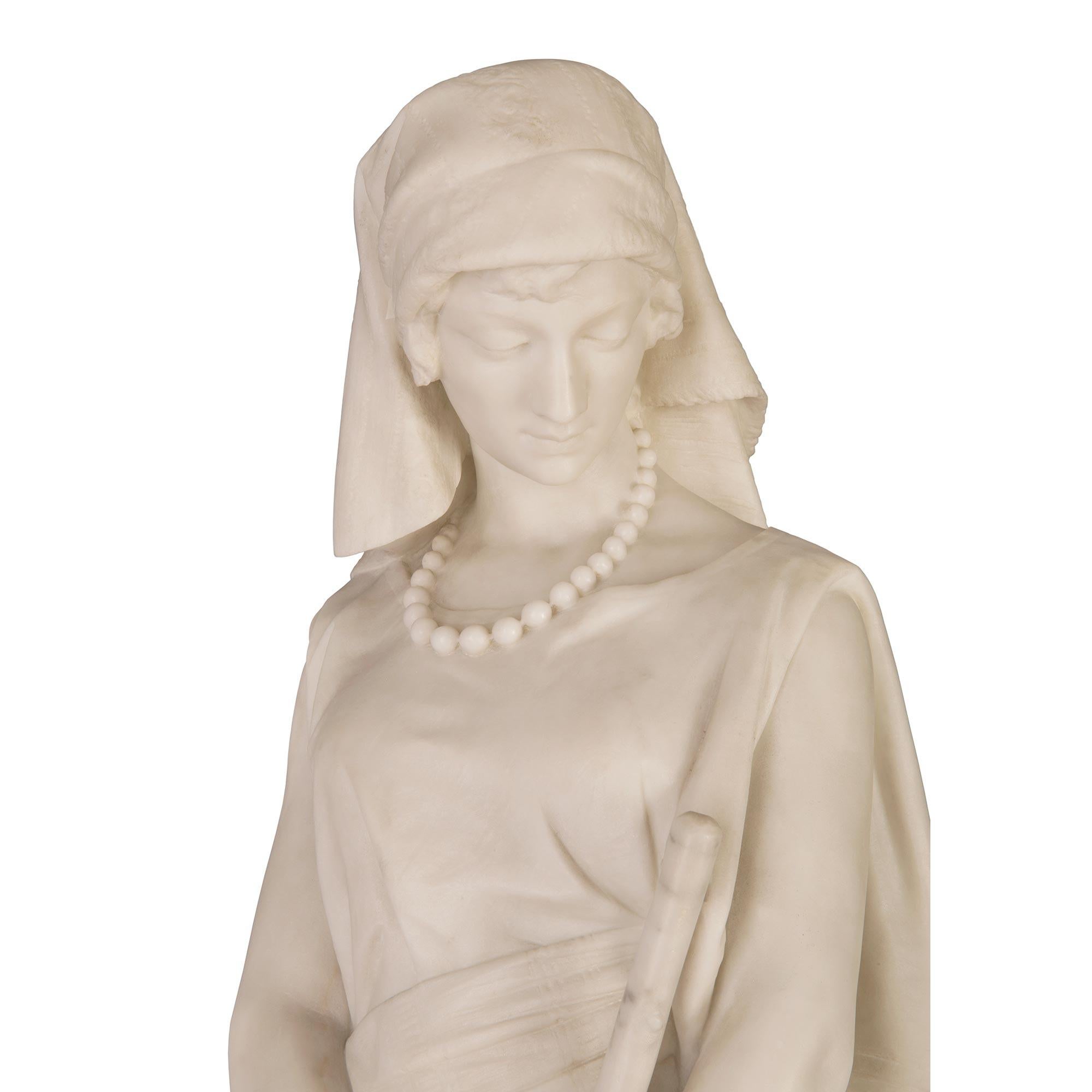 Italian 19th Century White Carrara Marble Statue of Rachele and Lamb 3