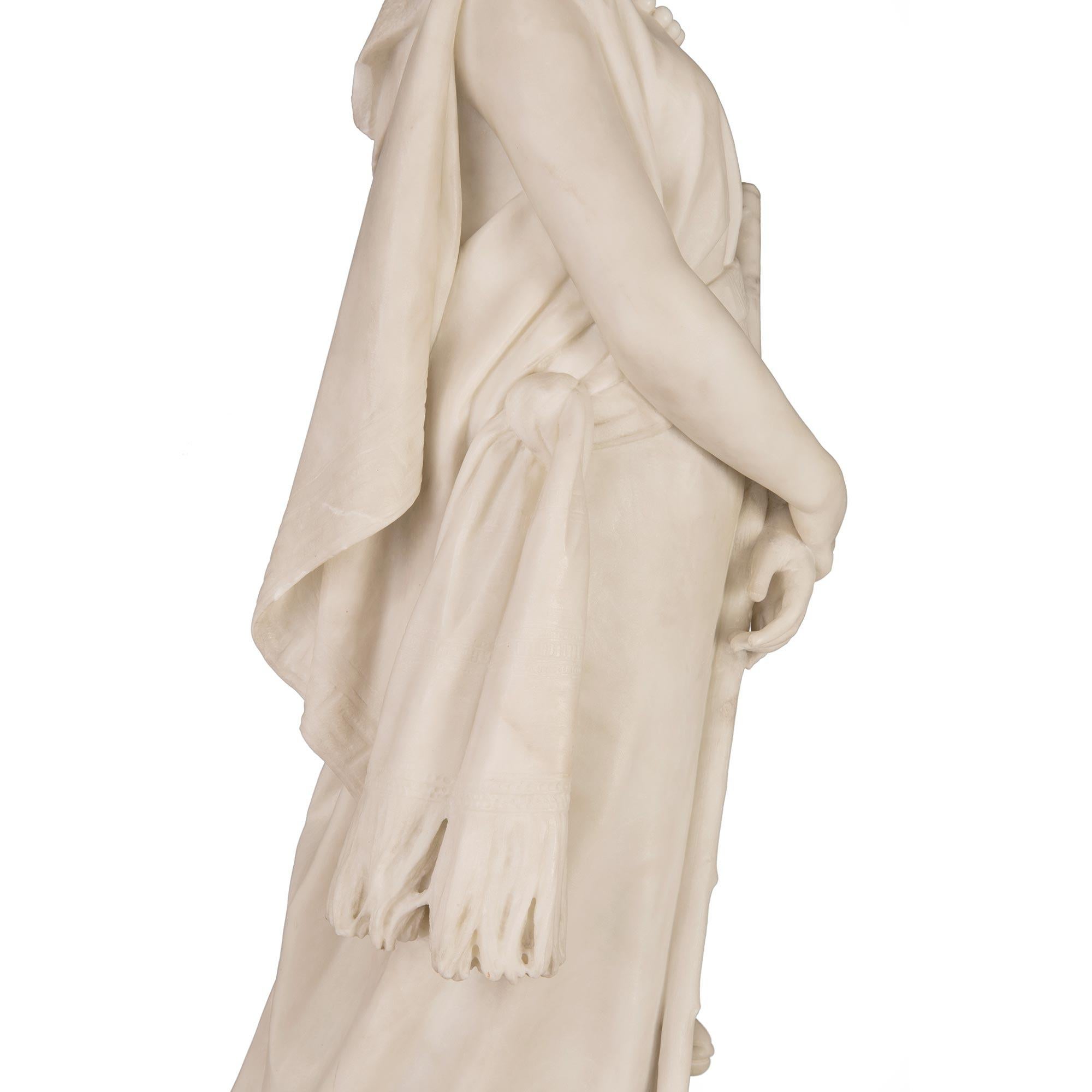 Italian 19th Century White Carrara Marble Statue of Rachele and Lamb 4