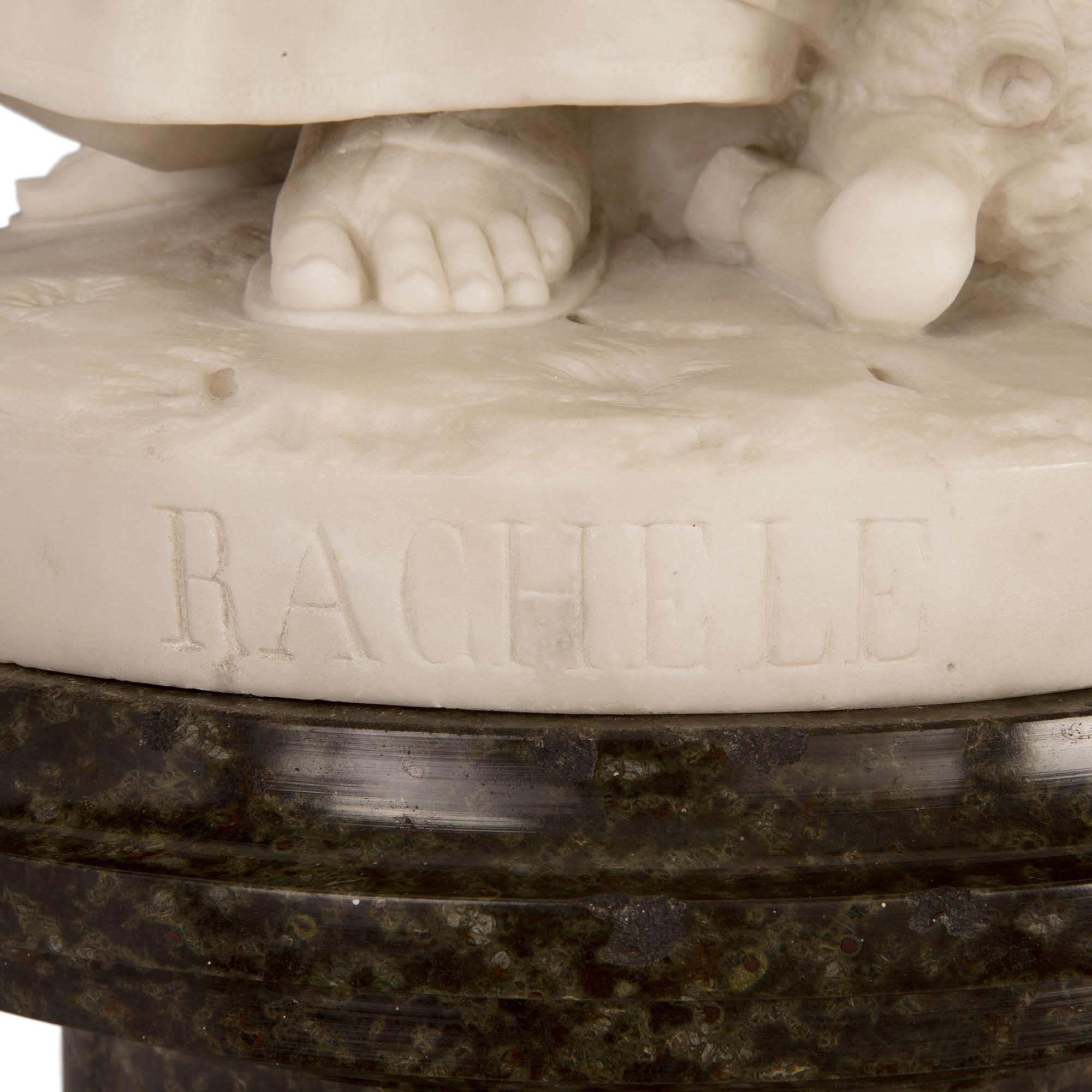 Italian 19th Century White Carrara Marble Statue of Rachele and Lamb 6
