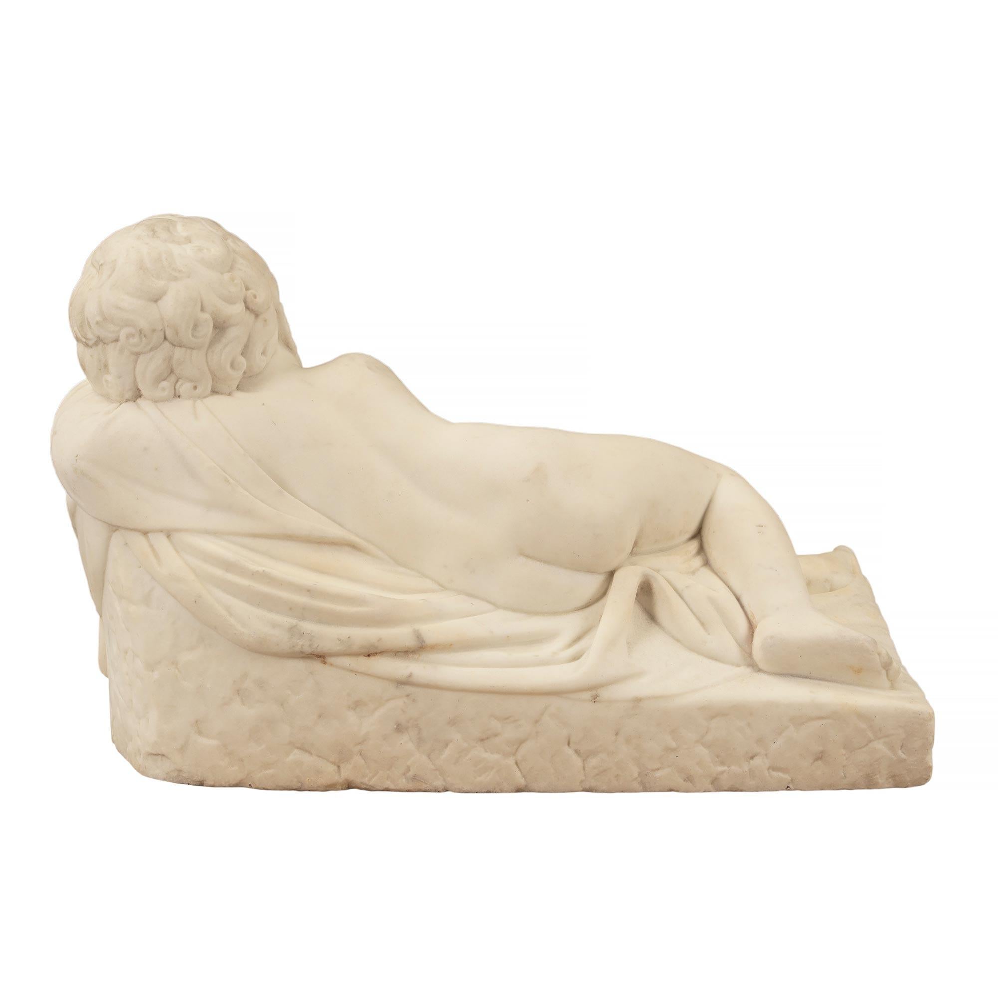 Italian 19th Century White Carrara Marble Statue of Sleeping Cupid For Sale 1