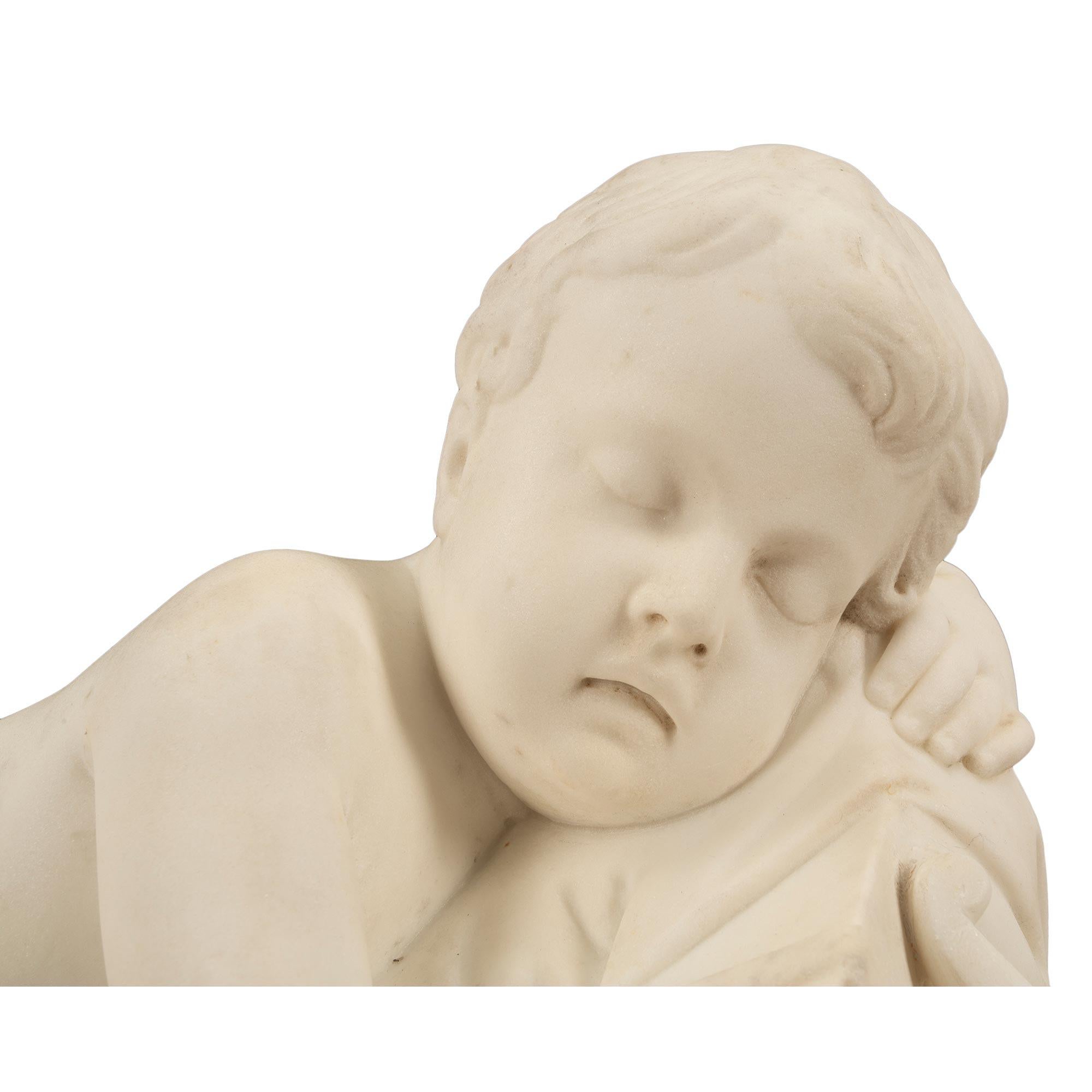 Italian 19th Century White Carrara Marble Statue of Sleeping Cupid For Sale 3