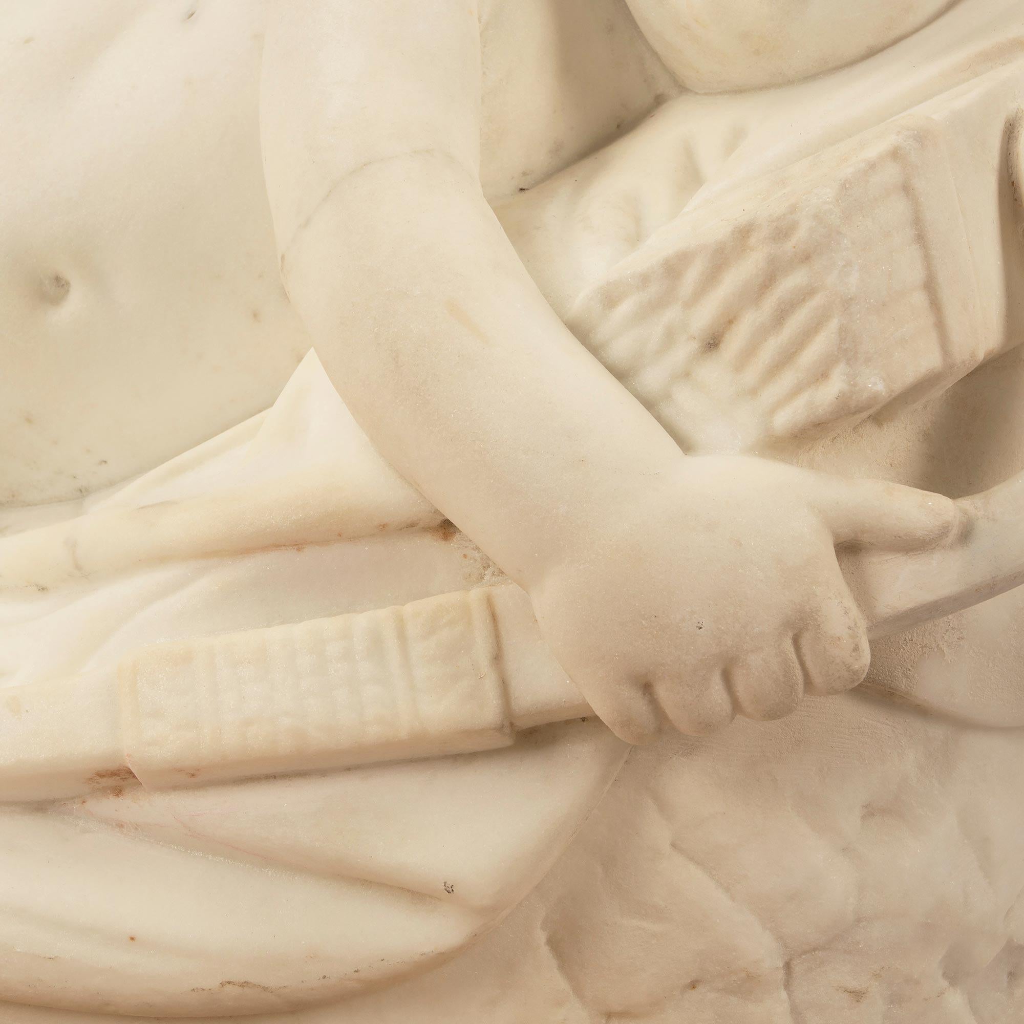 Italian 19th Century White Carrara Marble Statue of Sleeping Cupid For Sale 4