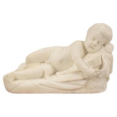Italian 19th Century White Carrara Marble Statue of Sleeping Cupid