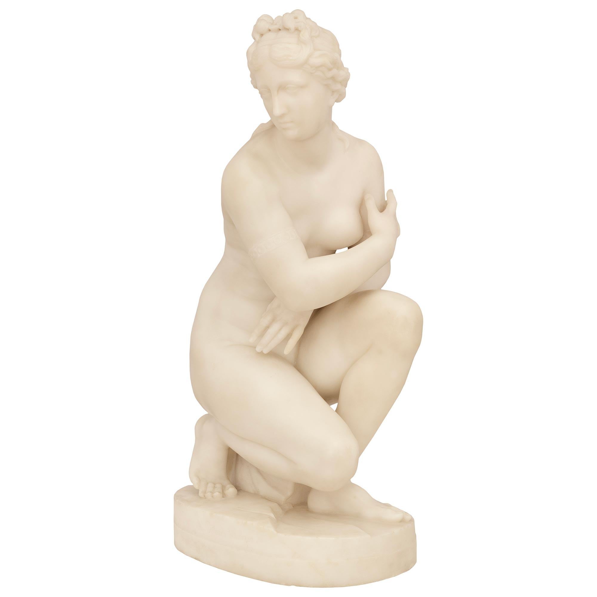 19th Century Italian 19th century white Carrara marble statue of the Kneeling Venus For Sale