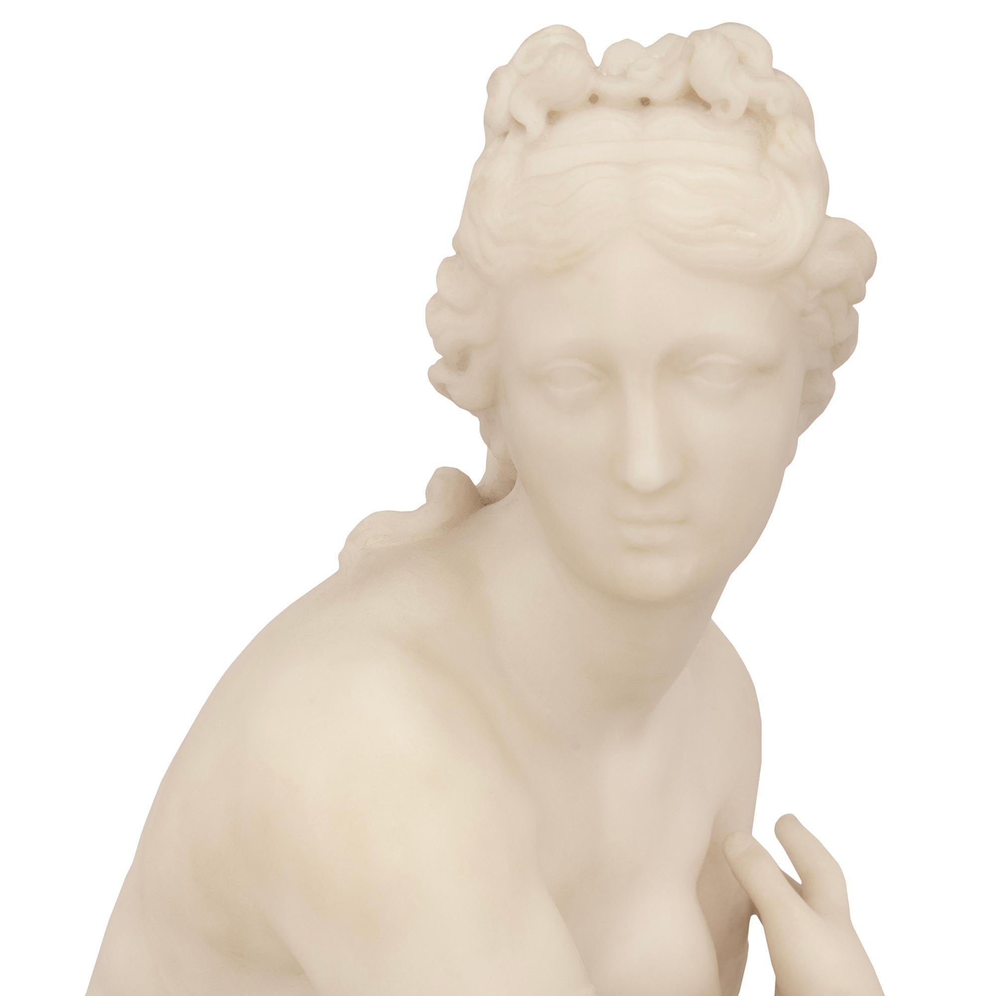 Carrara Marble Italian 19th century white Carrara marble statue of the Kneeling Venus For Sale