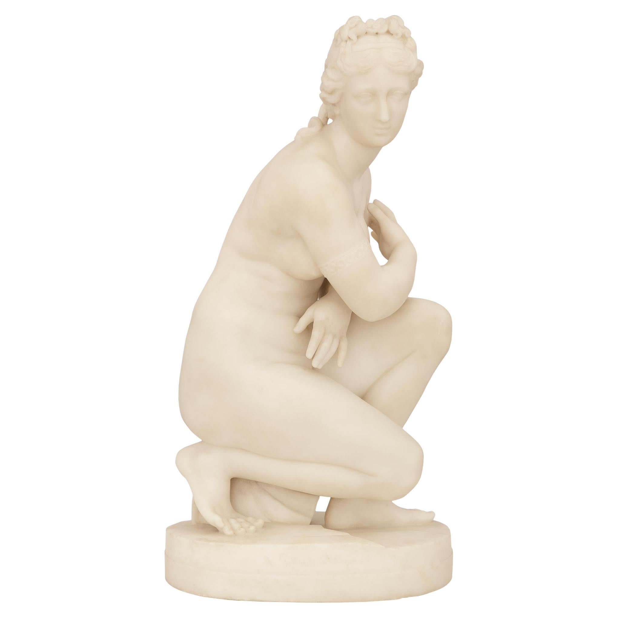 Italian 19th century white Carrara marble statue of the Kneeling Venus