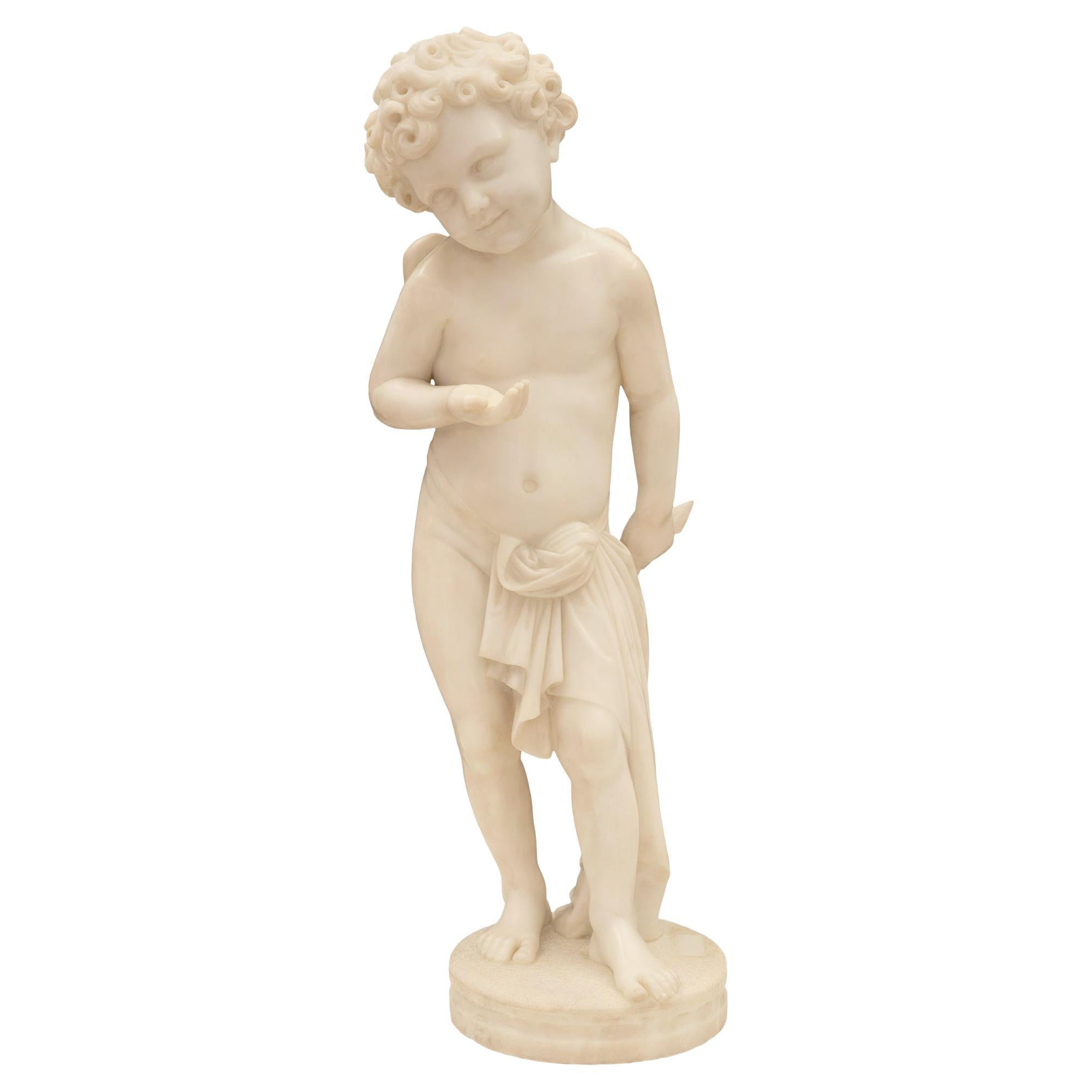 Italian 19th Century White Carrara Marble Statue of Young Cupid